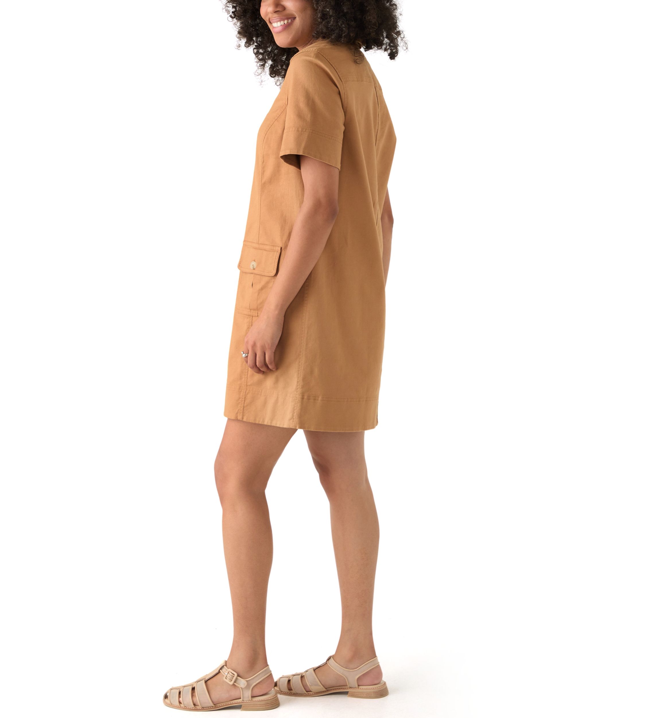 Womens Utility Twill Short Sleeve Shift Dress
