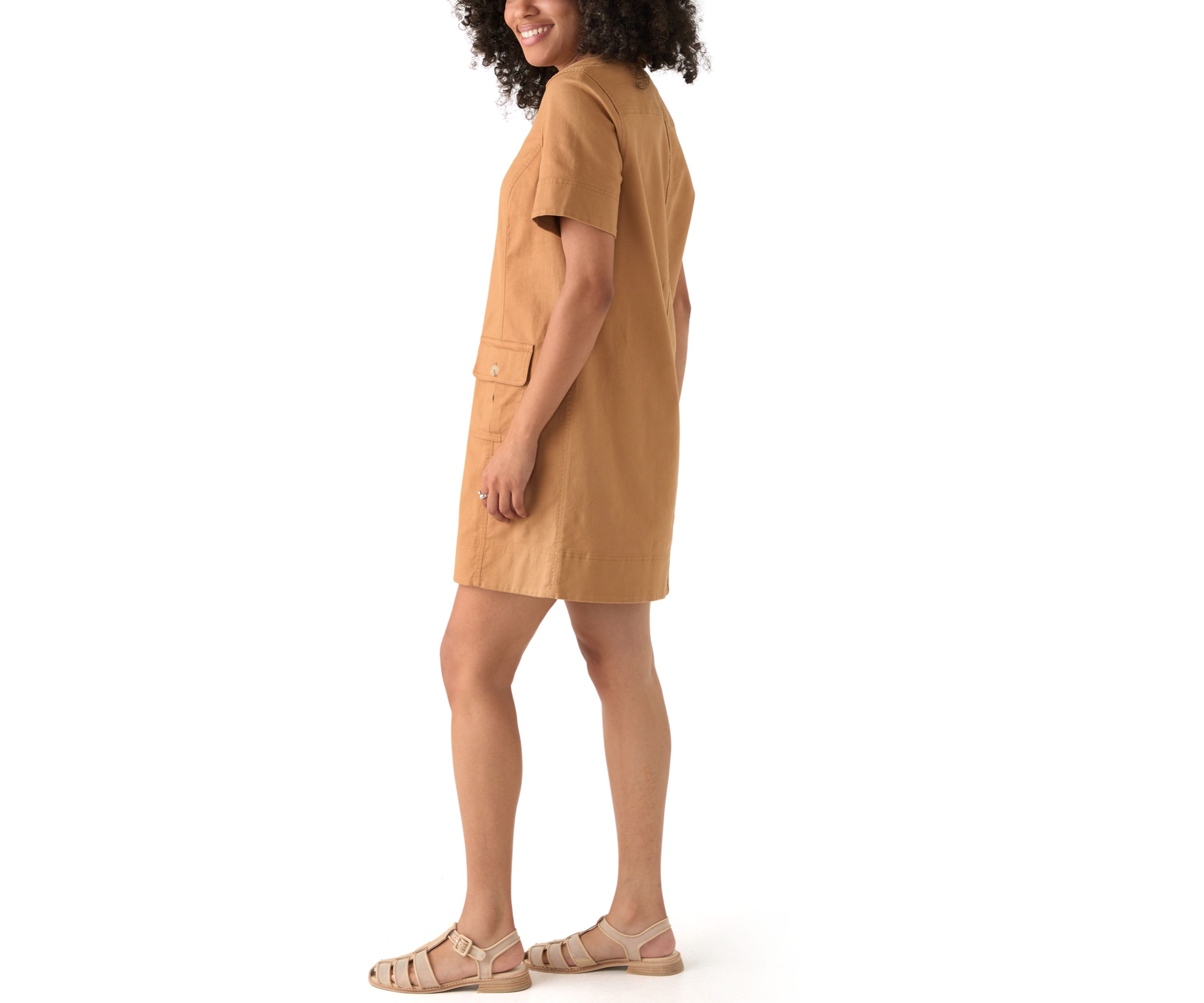 Womens Utility Twill Short Sleeve Shift Dress