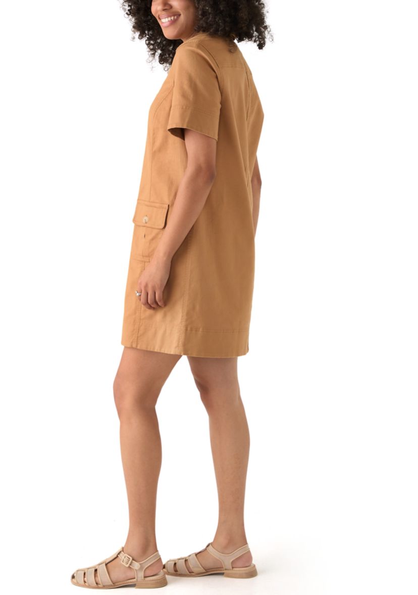 Womens Utility Twill Short Sleeve Shift Dress