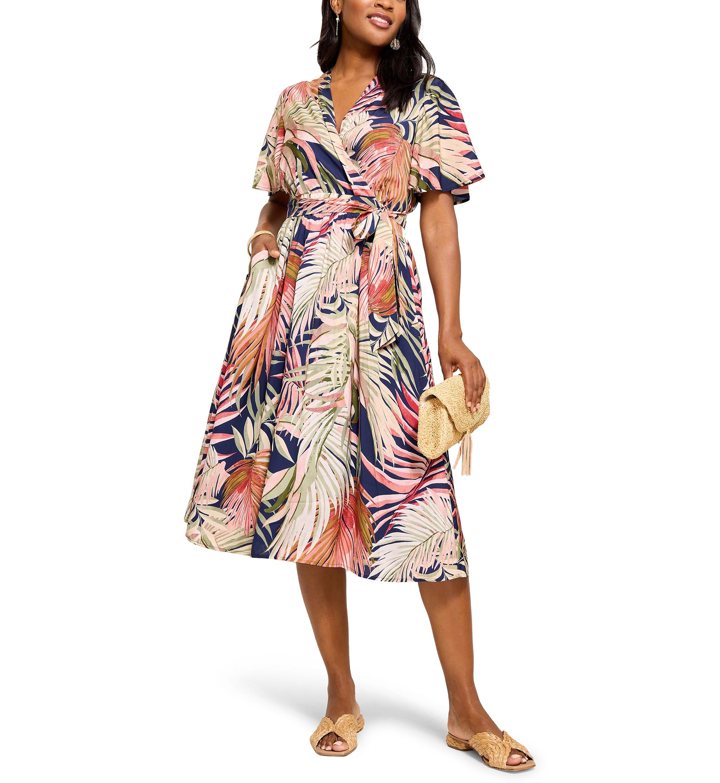 Womens Palm Canyon Short Sleeve Midi Dress 