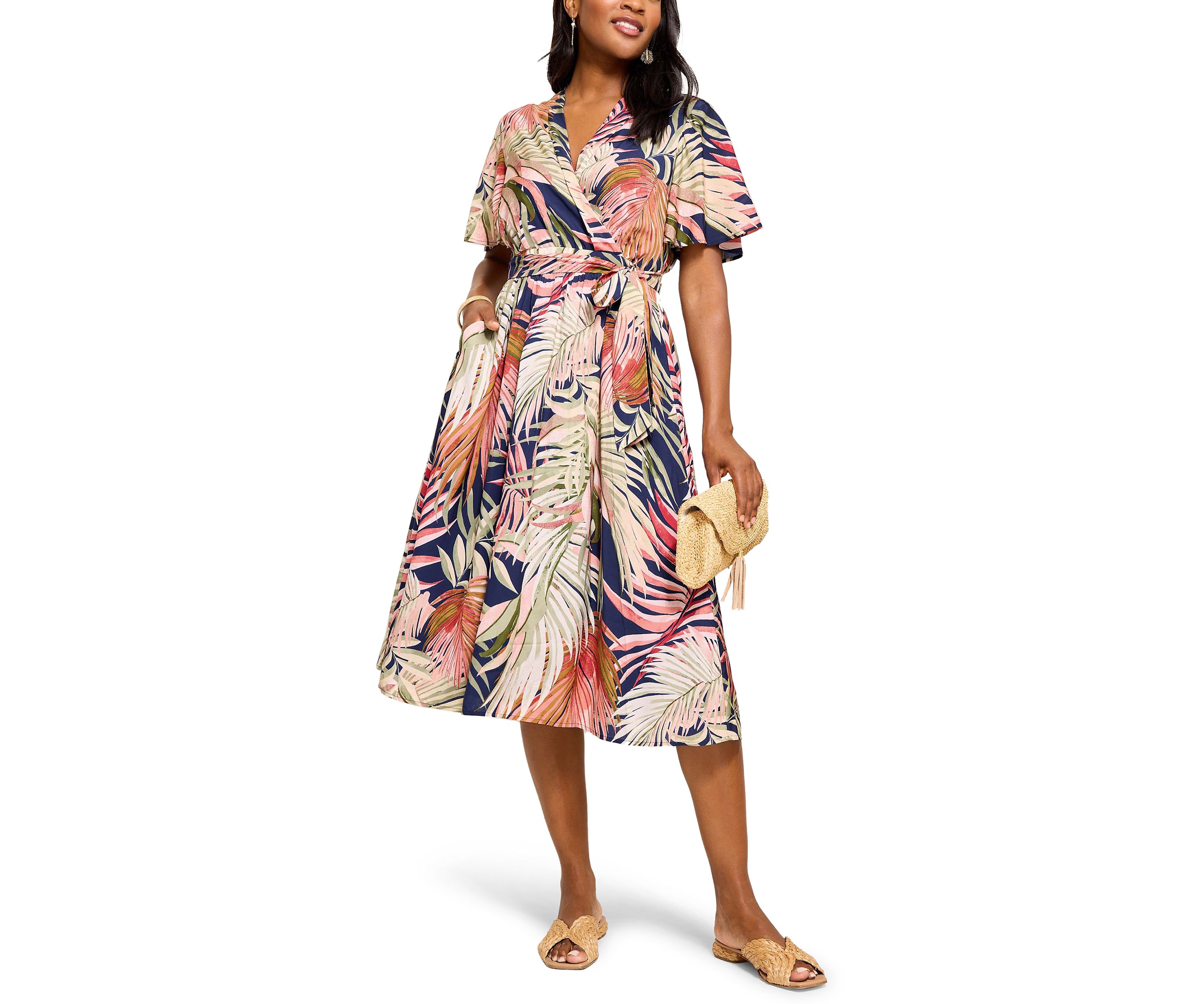 Womens Palm Canyon Short Sleeve Midi Dress 