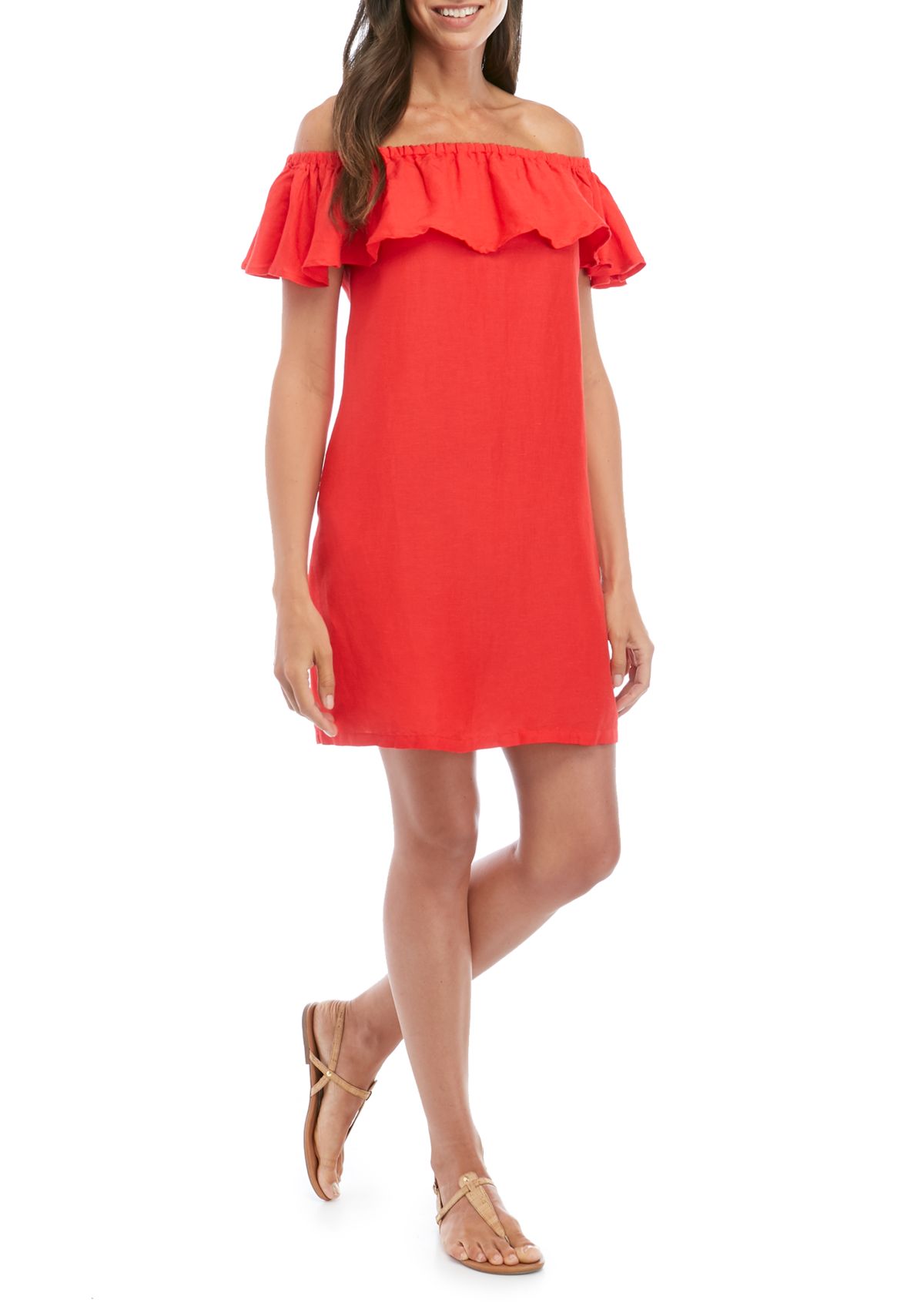 St. Lucia Linen Off-the-Shoulder Cover Up Dress