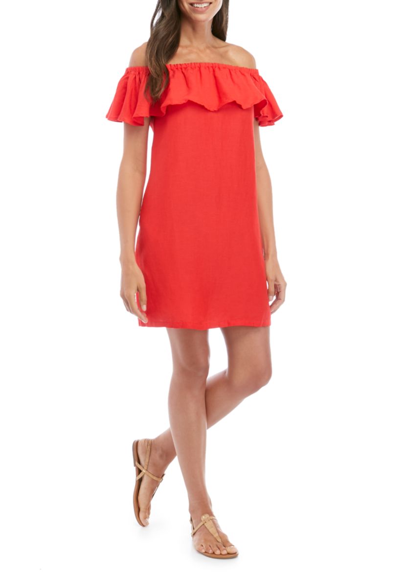 St. Lucia Linen Off-the-Shoulder Cover Up Dress