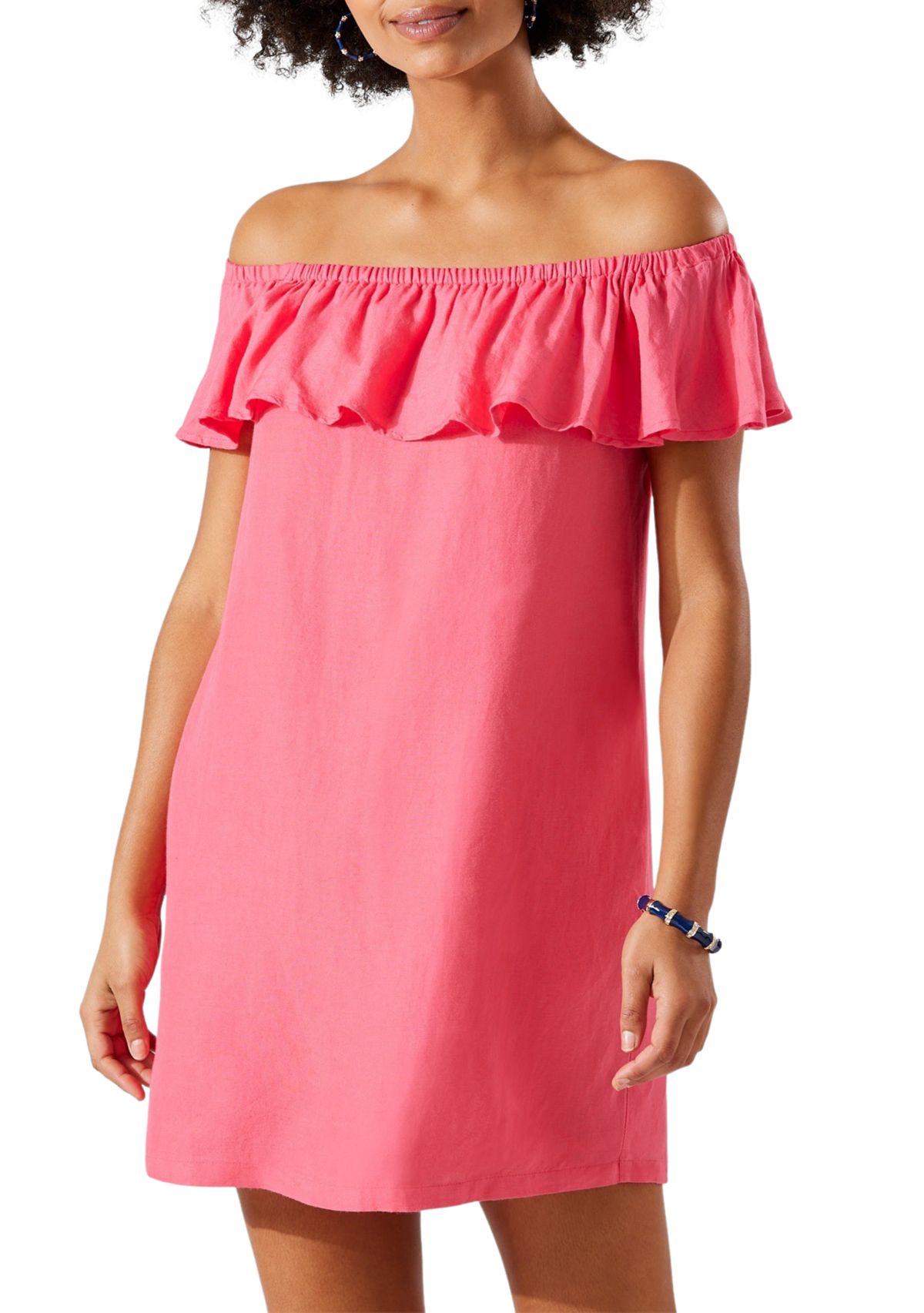 St. Lucia Linen Off-the-Shoulder Cover Up Dress