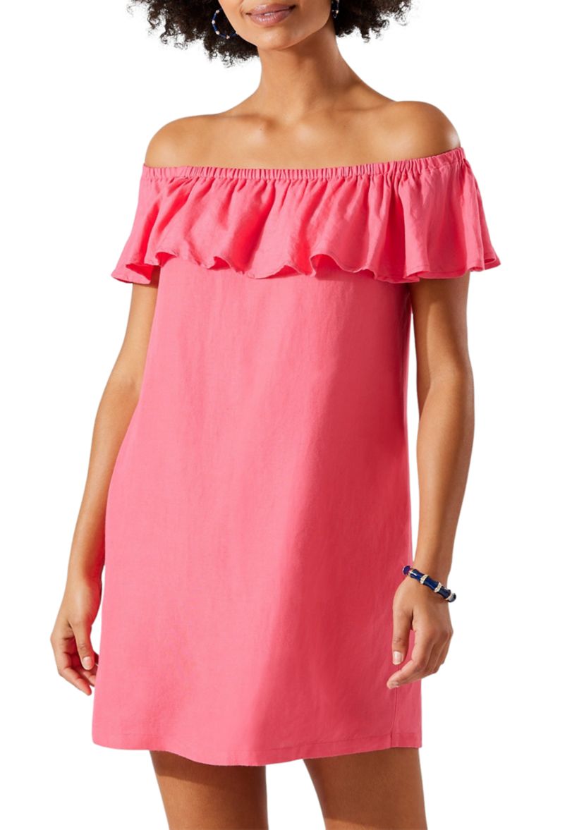 St. Lucia Linen Off-the-Shoulder Cover Up Dress