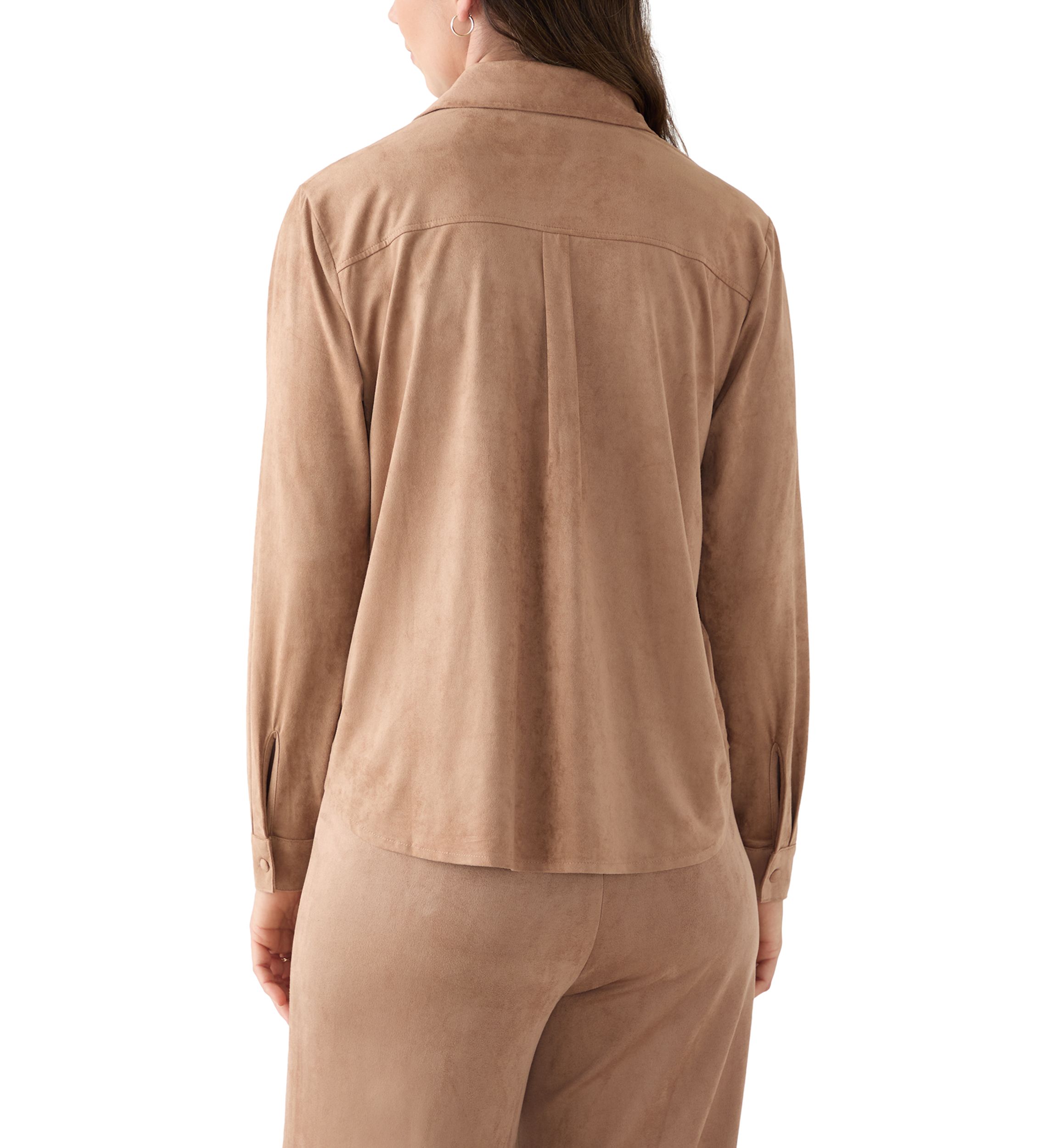 Womens Long Sleeve Faux Suede Button Front Top