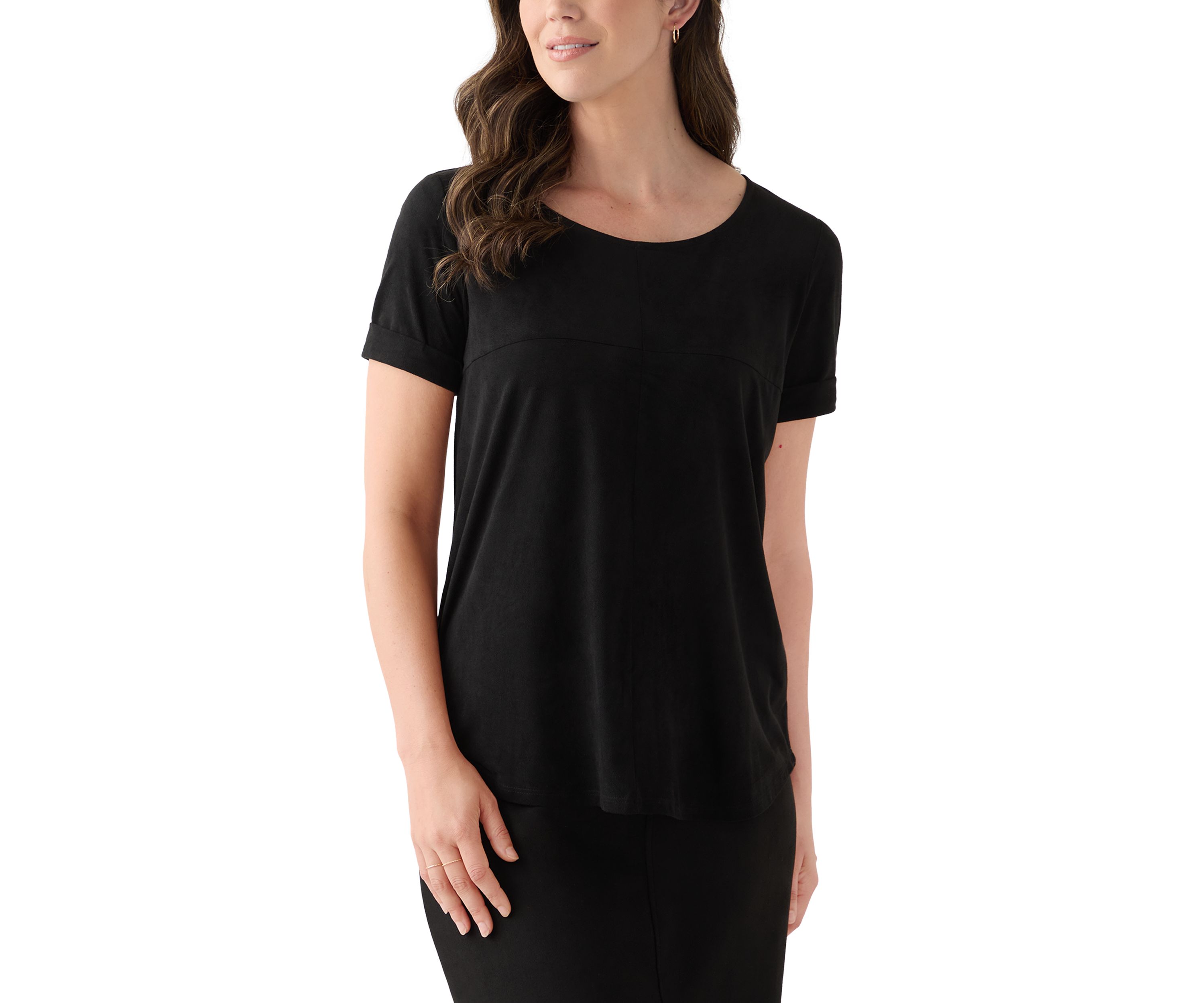 Womens Short Sleeve Faux Suede Top