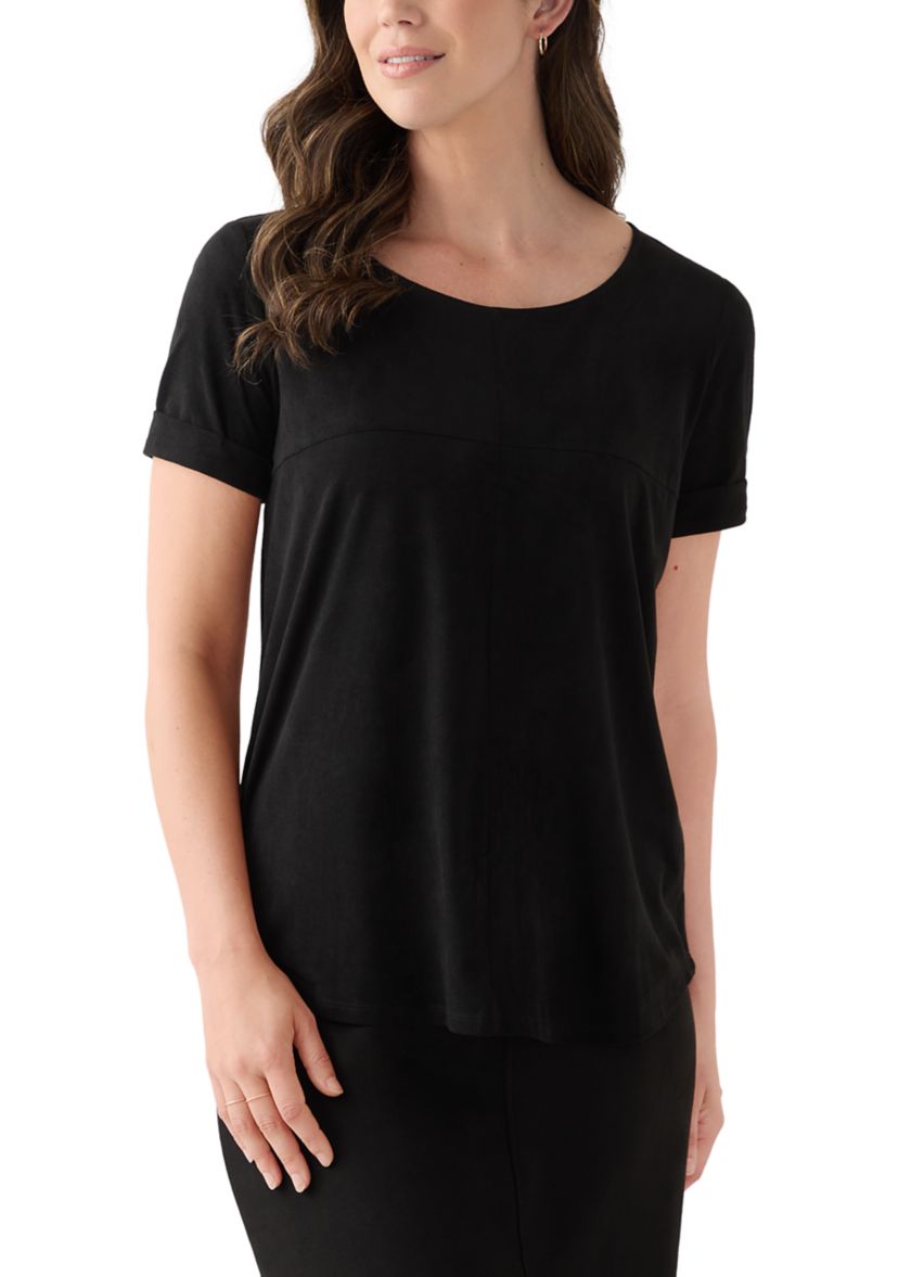 Womens Short Sleeve Faux Suede Top