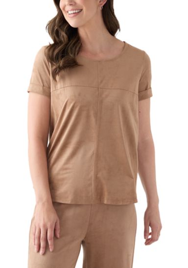 Women's Short Sleeve Faux Suede Top