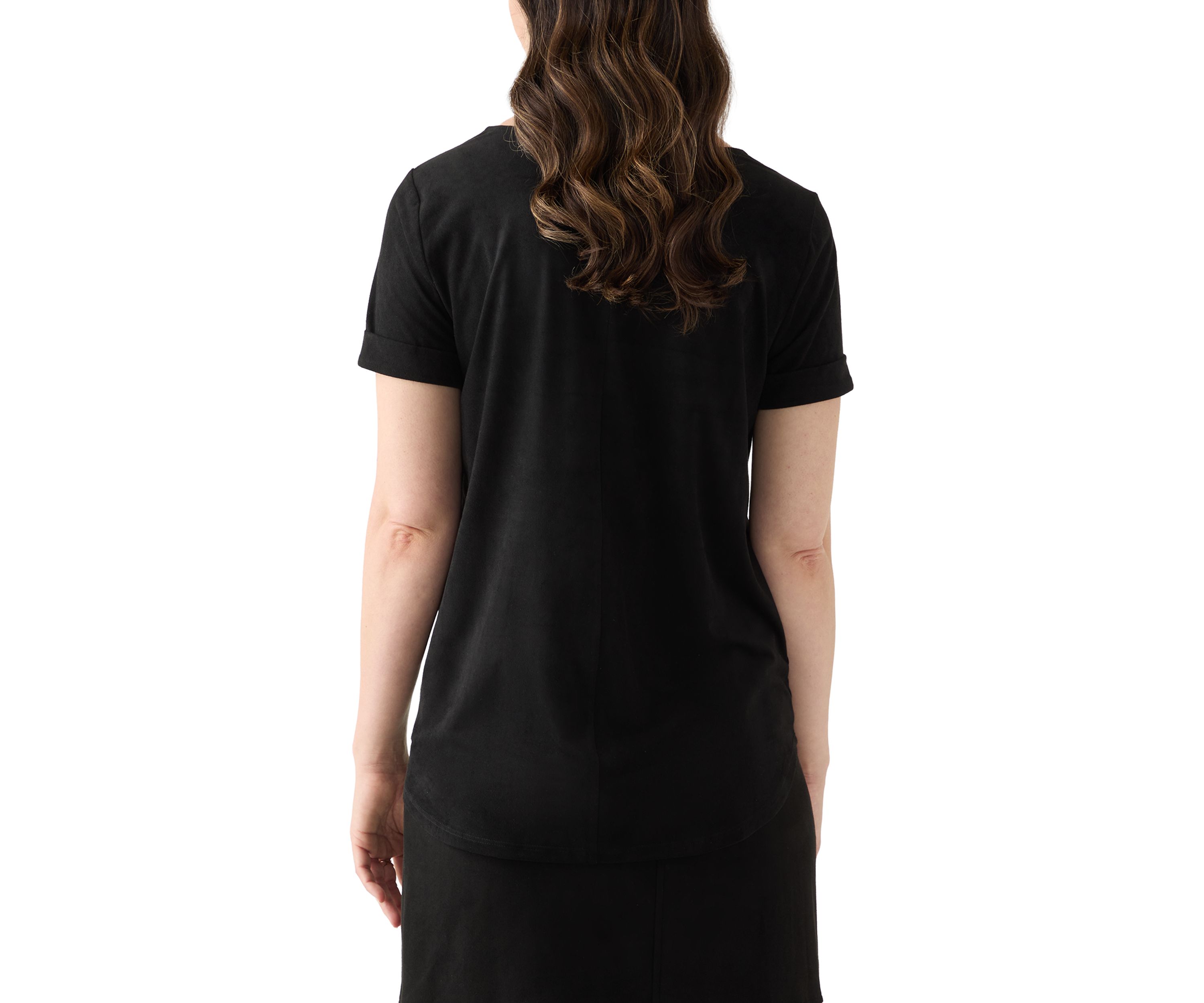 Womens Short Sleeve Faux Suede Top