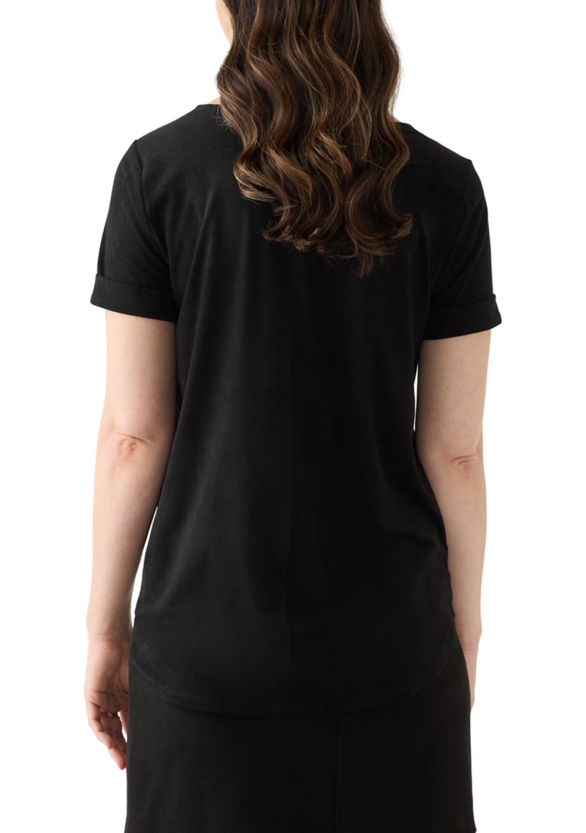 Womens Short Sleeve Faux Suede Top