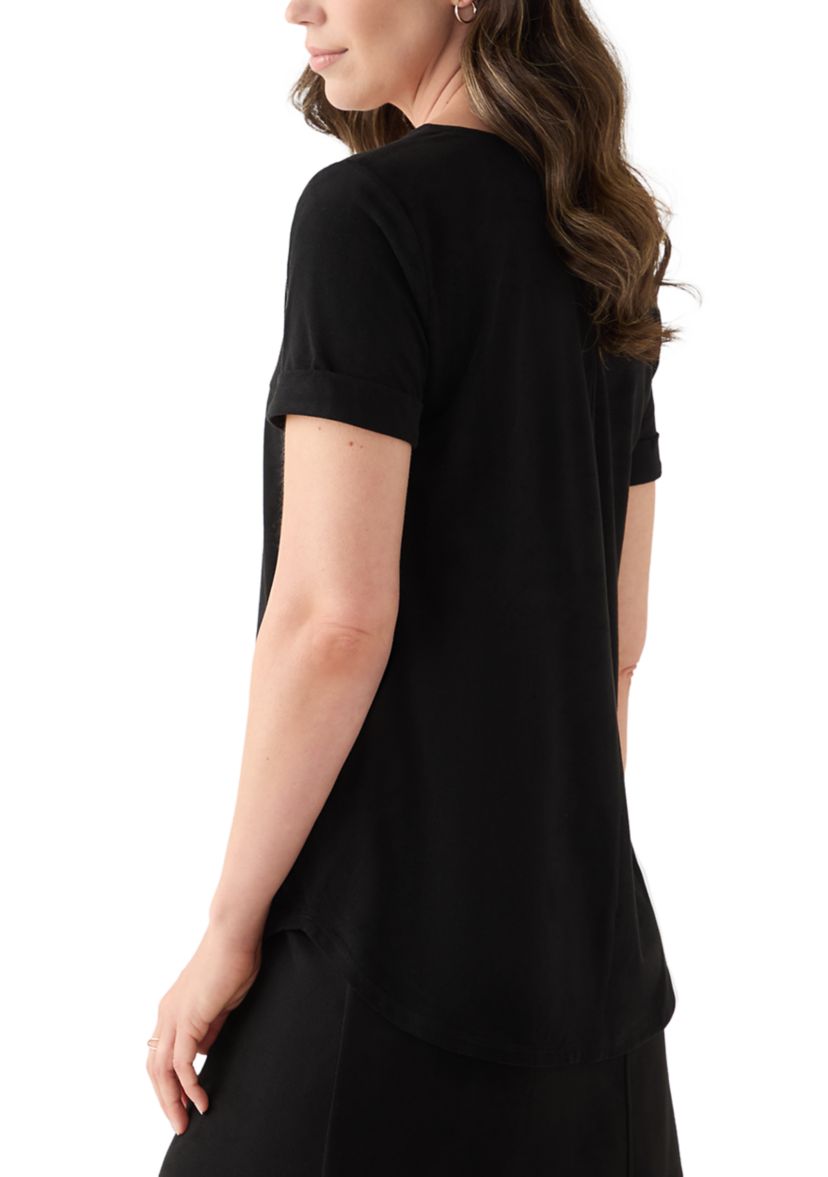 Womens Short Sleeve Faux Suede Top