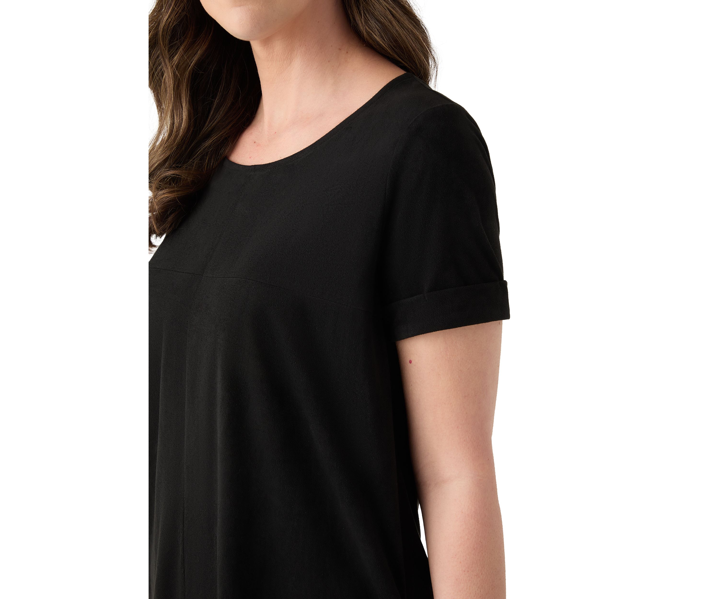 Womens Short Sleeve Faux Suede Top