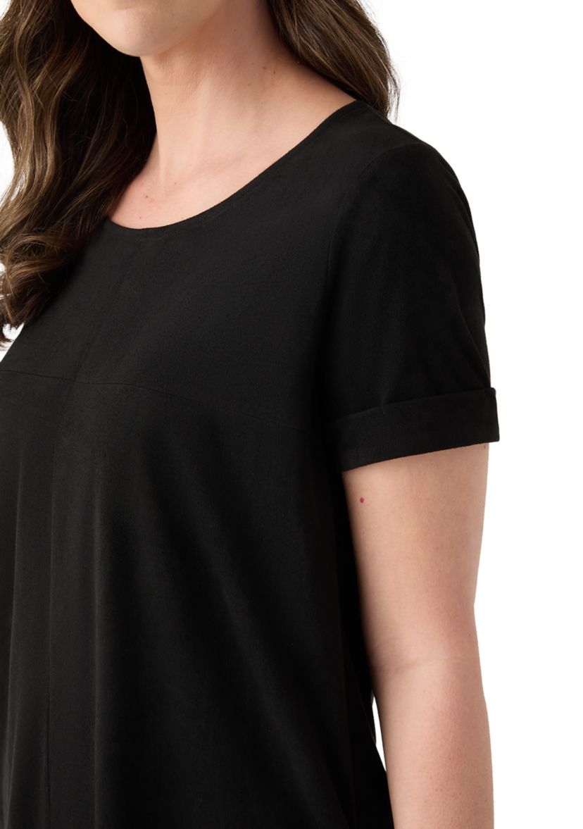 Womens Short Sleeve Faux Suede Top