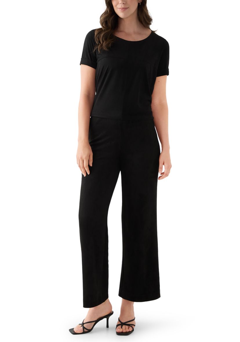 Womens Short Sleeve Faux Suede Top
