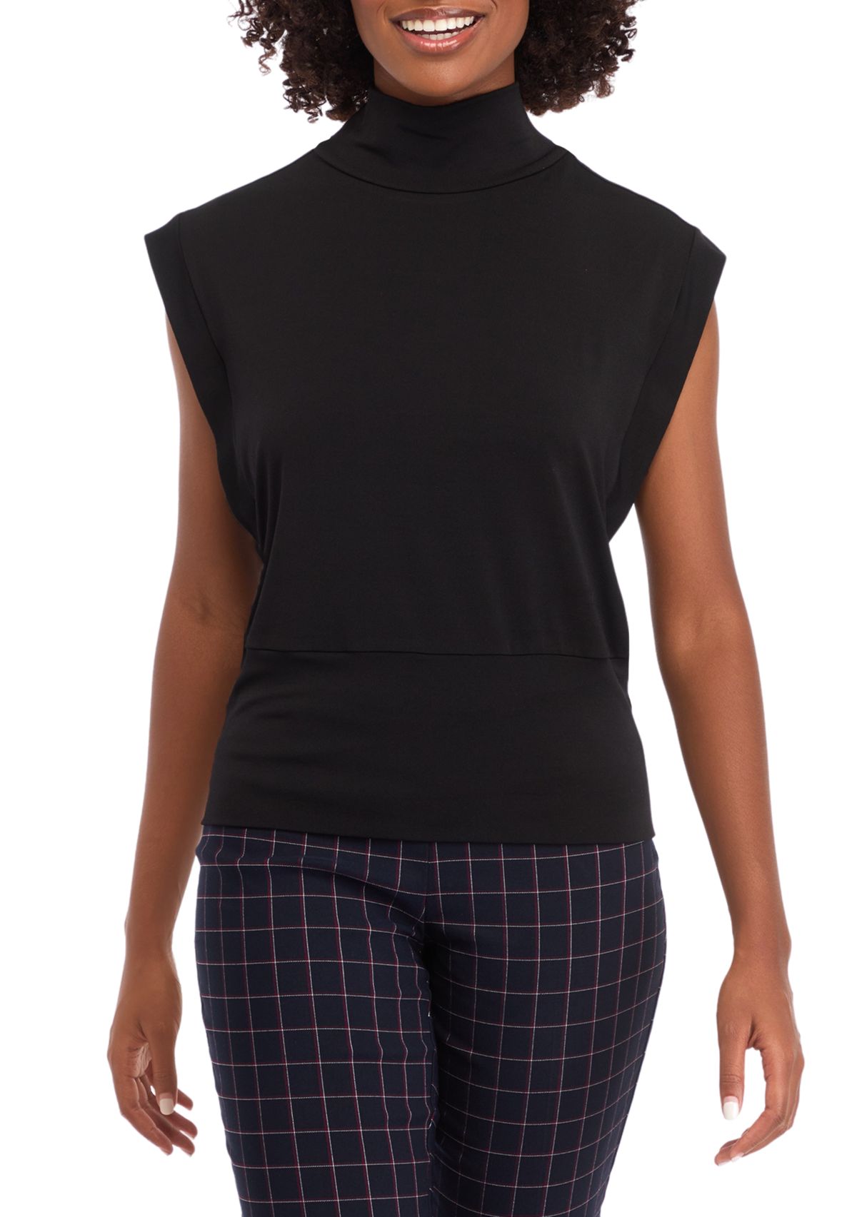 Womens Sleeveless Mock Neck Ribbed Knit Top