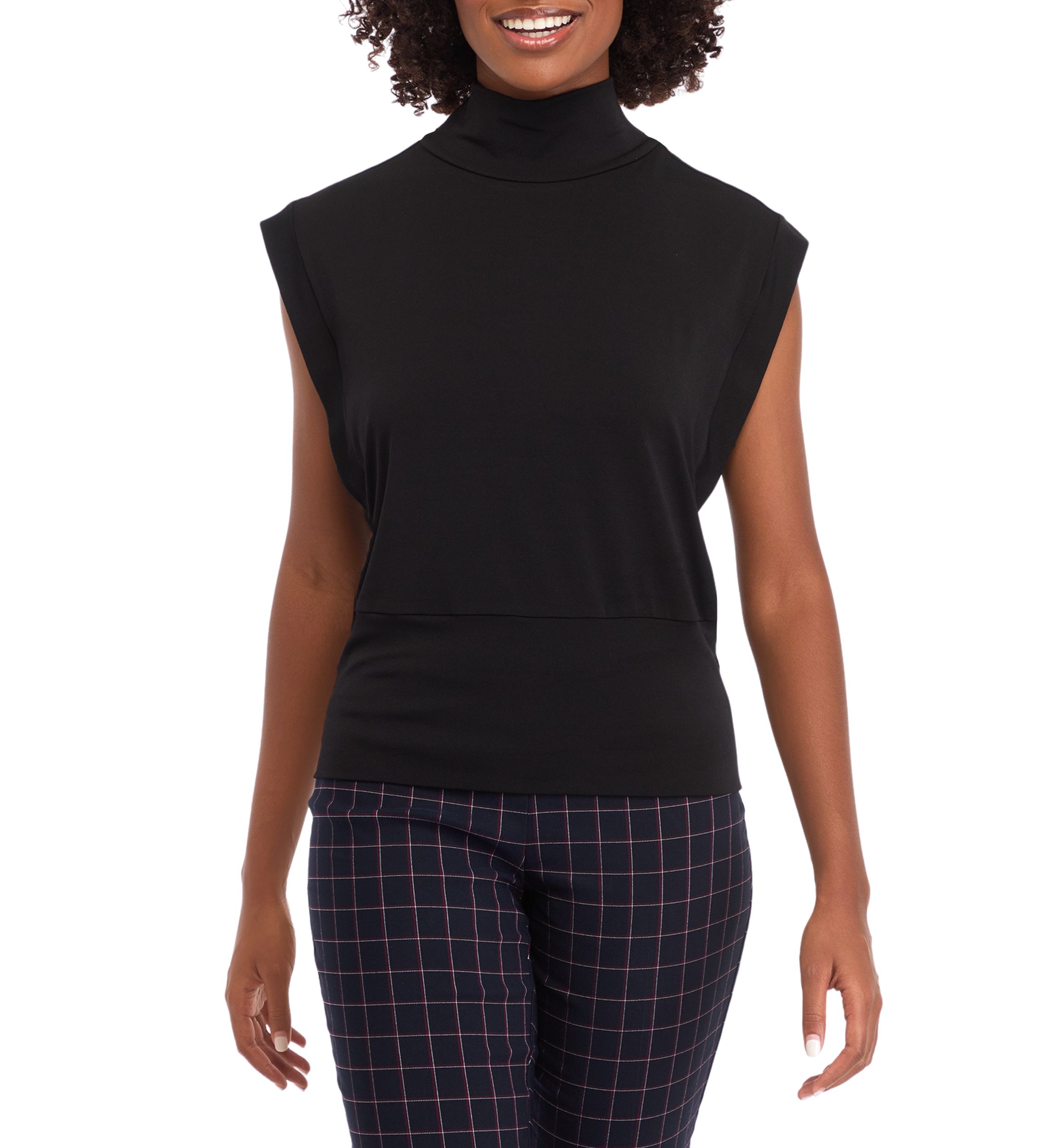 Womens Sleeveless Mock Neck Ribbed Knit Top