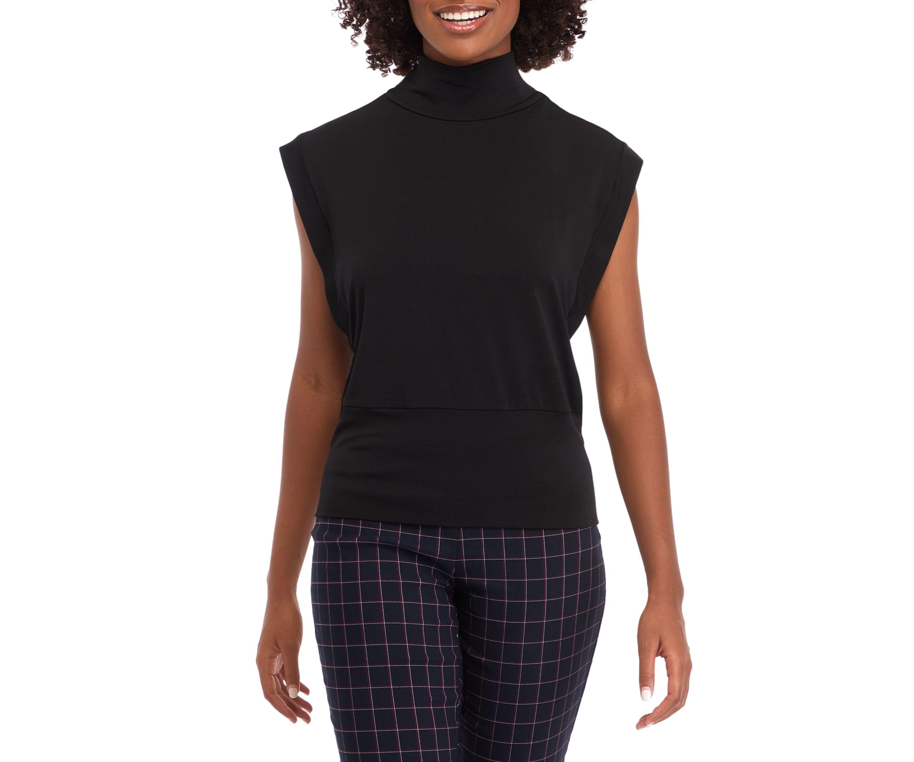 Womens Sleeveless Mock Neck Ribbed Knit Top