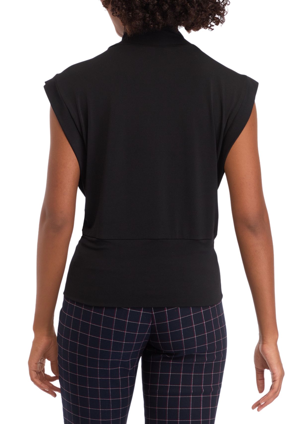 Womens Sleeveless Mock Neck Ribbed Knit Top