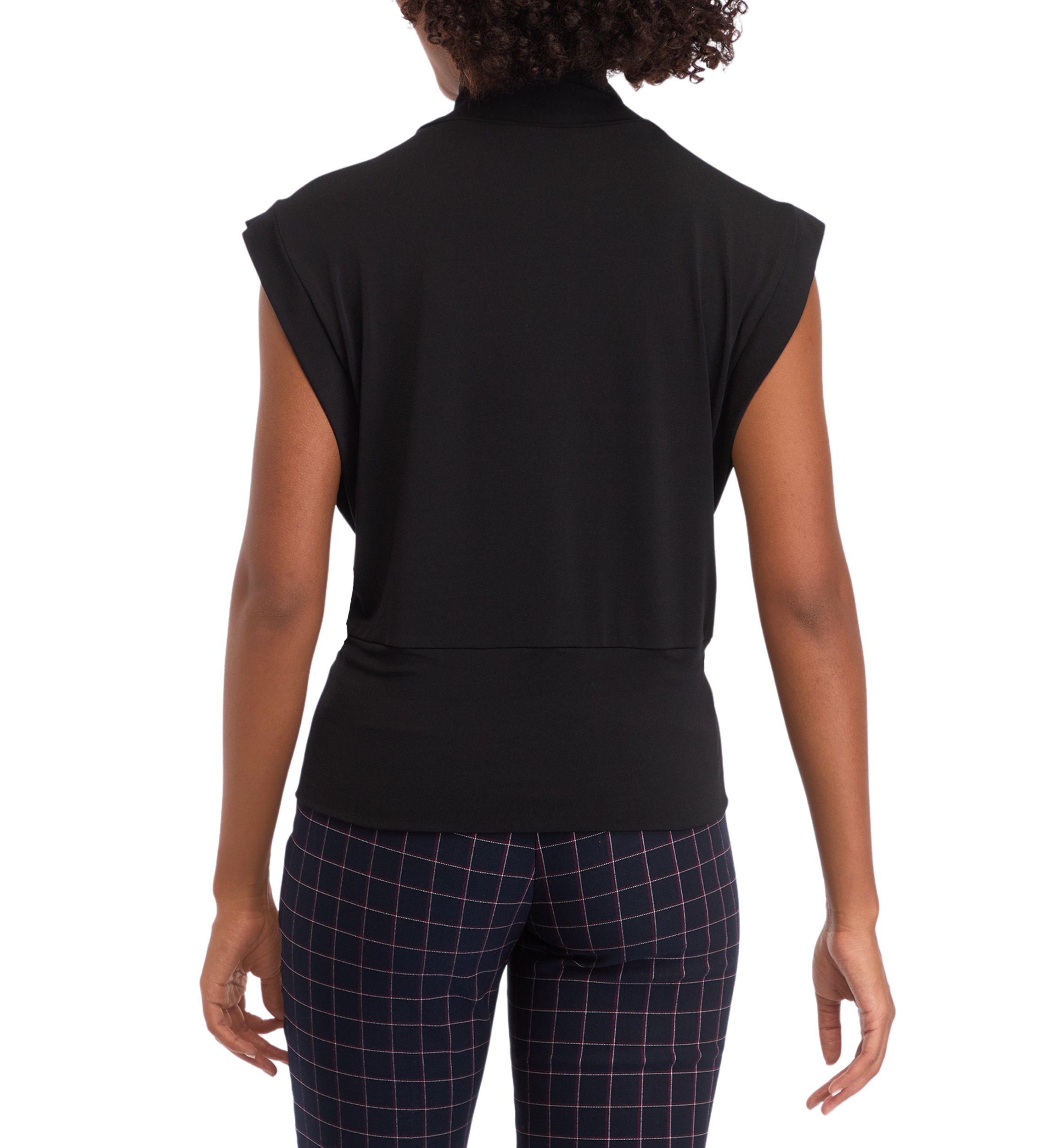 Womens Sleeveless Mock Neck Ribbed Knit Top