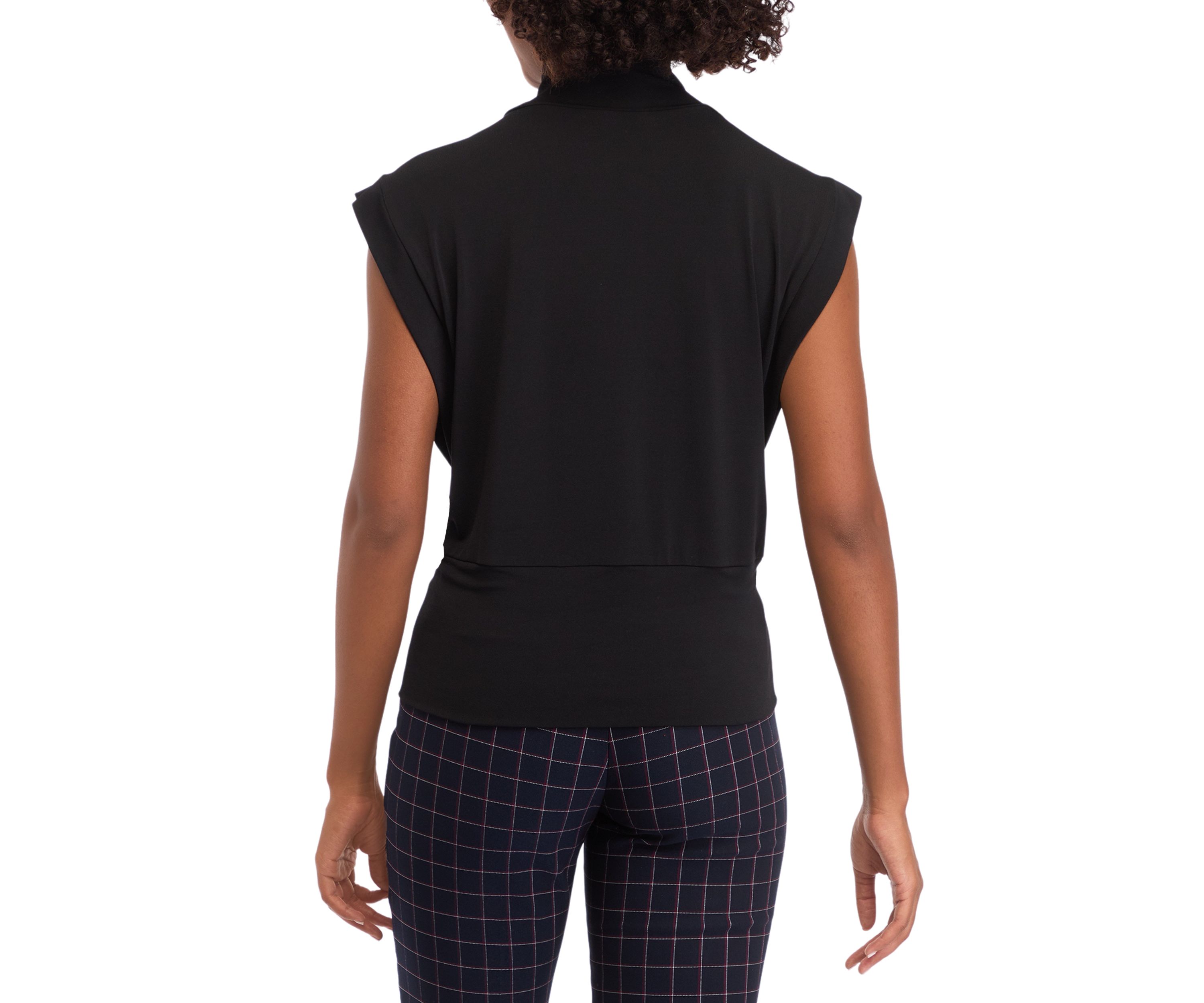 Womens Sleeveless Mock Neck Ribbed Knit Top