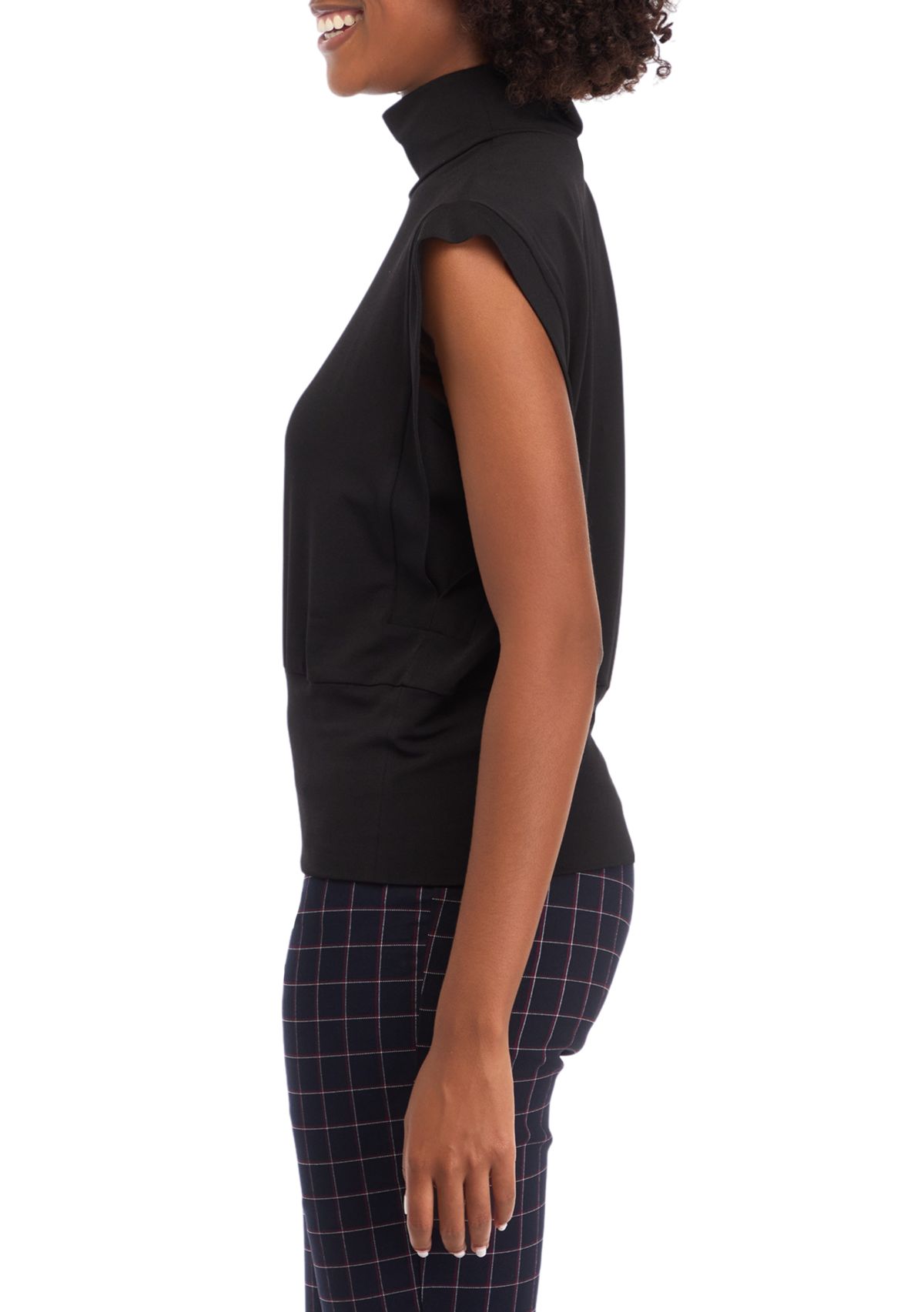 Womens Sleeveless Mock Neck Ribbed Knit Top