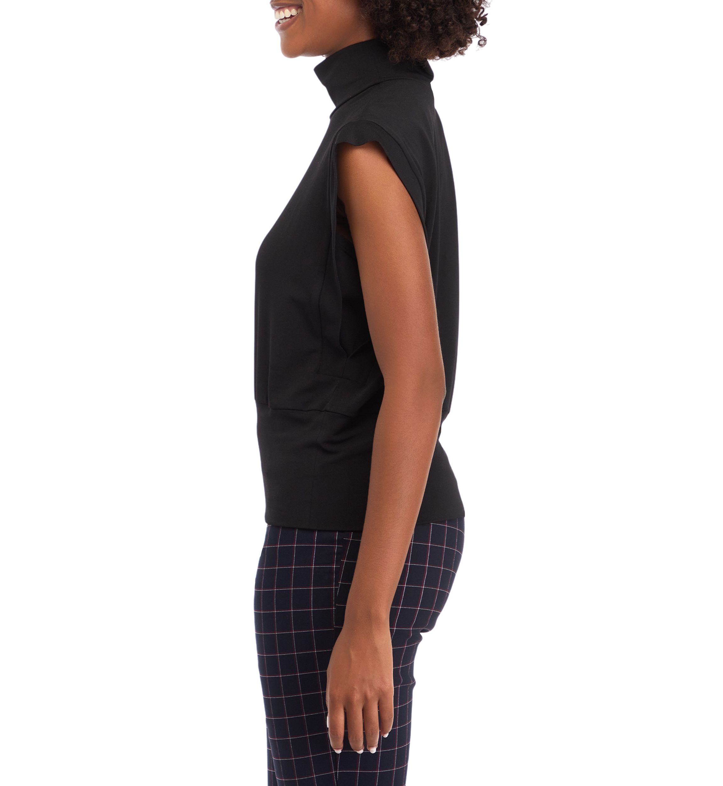 Womens Sleeveless Mock Neck Ribbed Knit Top