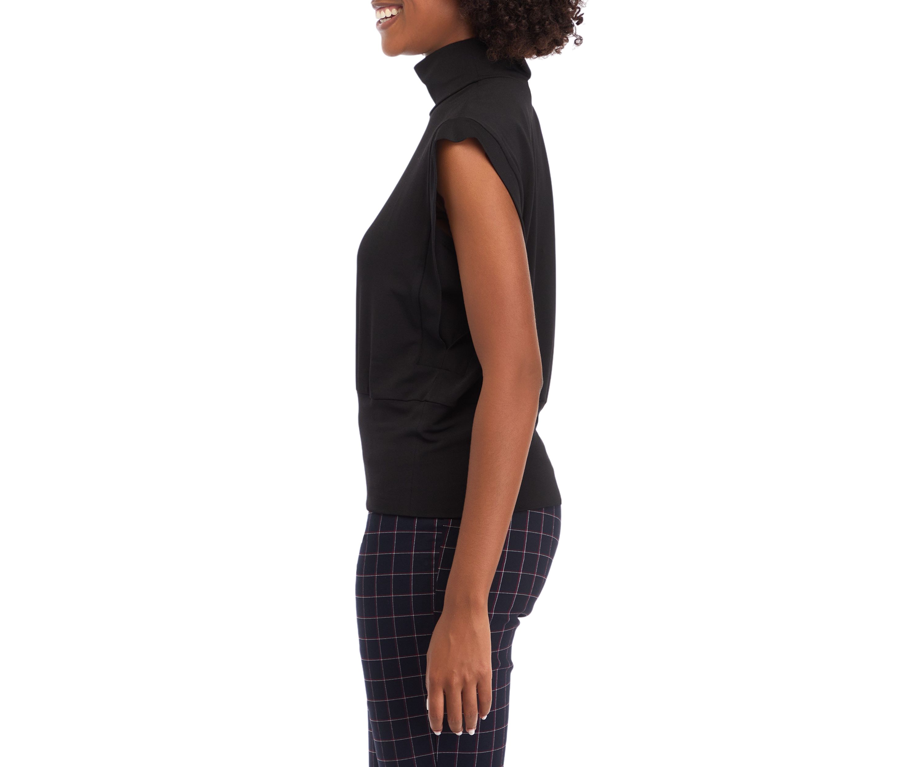 Womens Sleeveless Mock Neck Ribbed Knit Top