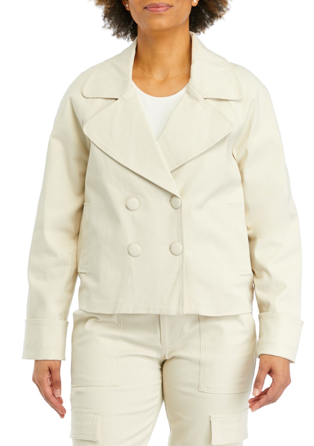 Womens Short Trench Jacket with Back Belt