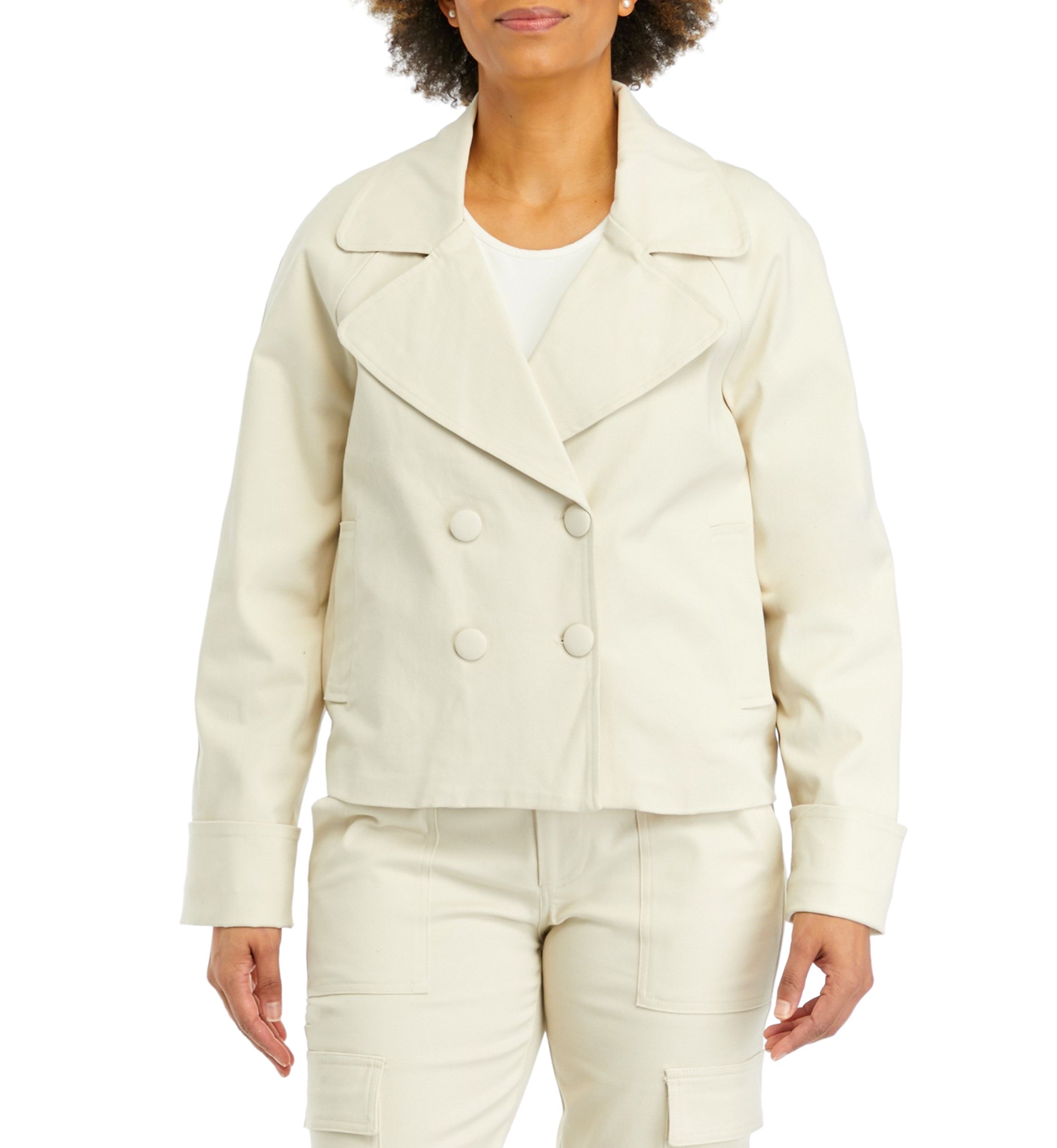 Womens Short Trench Jacket with Back Belt