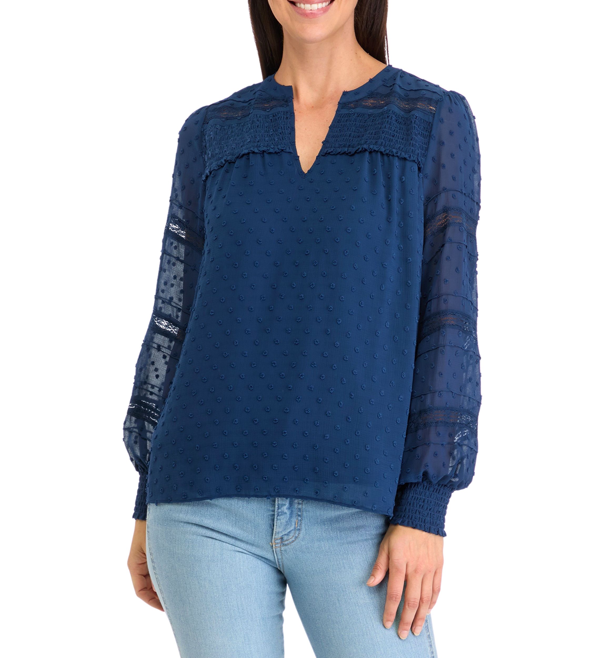 Womens Long Sleeve Clip Dot Blouse