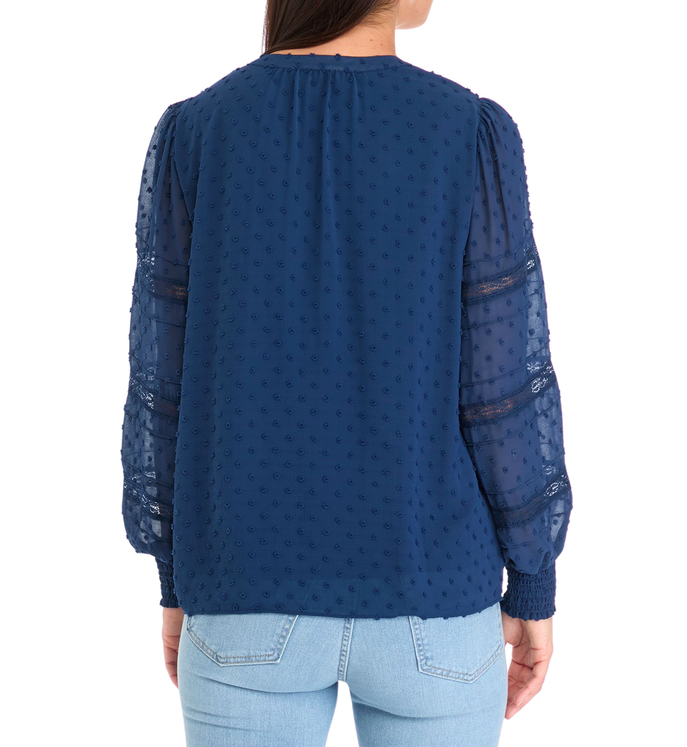 Womens Long Sleeve Clip Dot Blouse