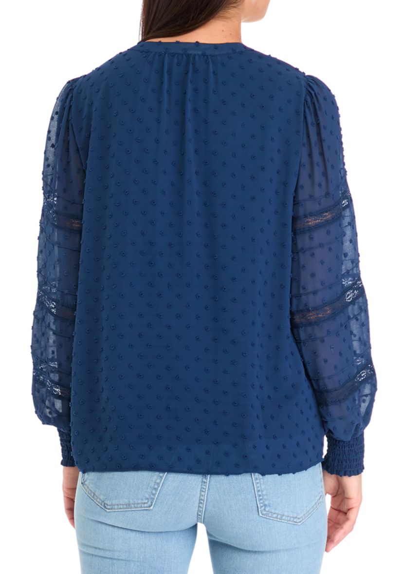 Womens Long Sleeve Clip Dot Blouse