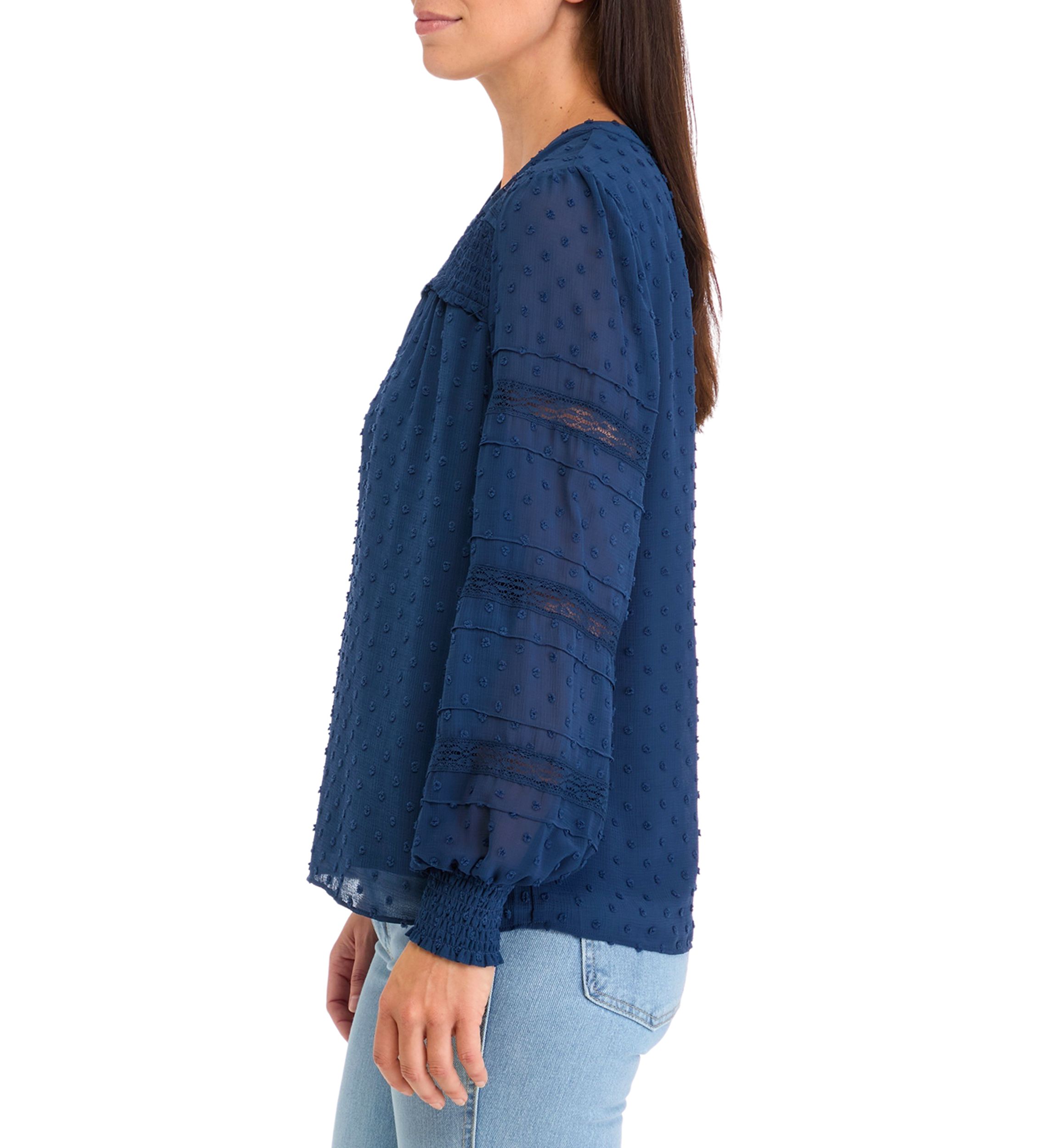 Womens Long Sleeve Clip Dot Blouse