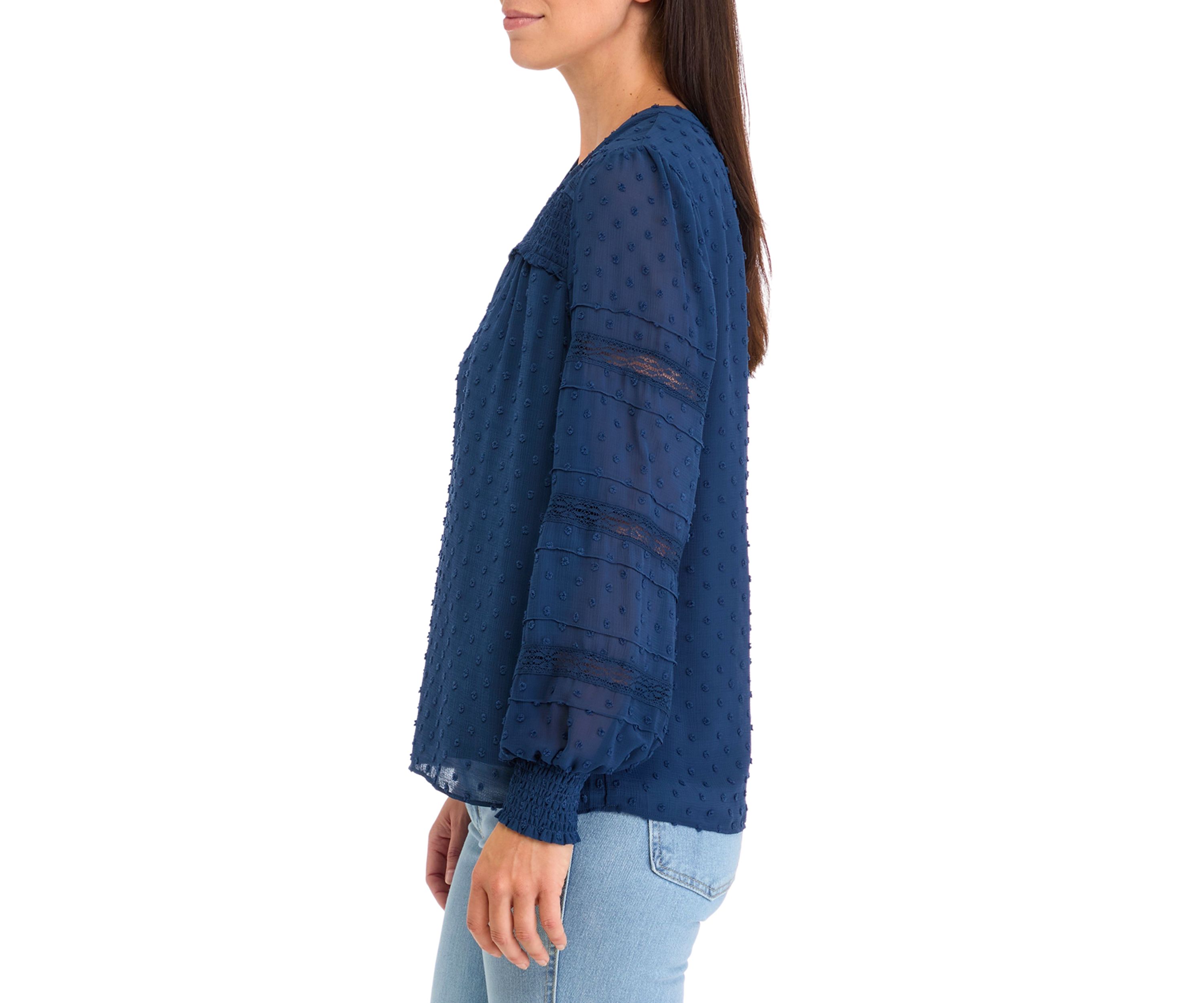 Womens Long Sleeve Clip Dot Blouse
