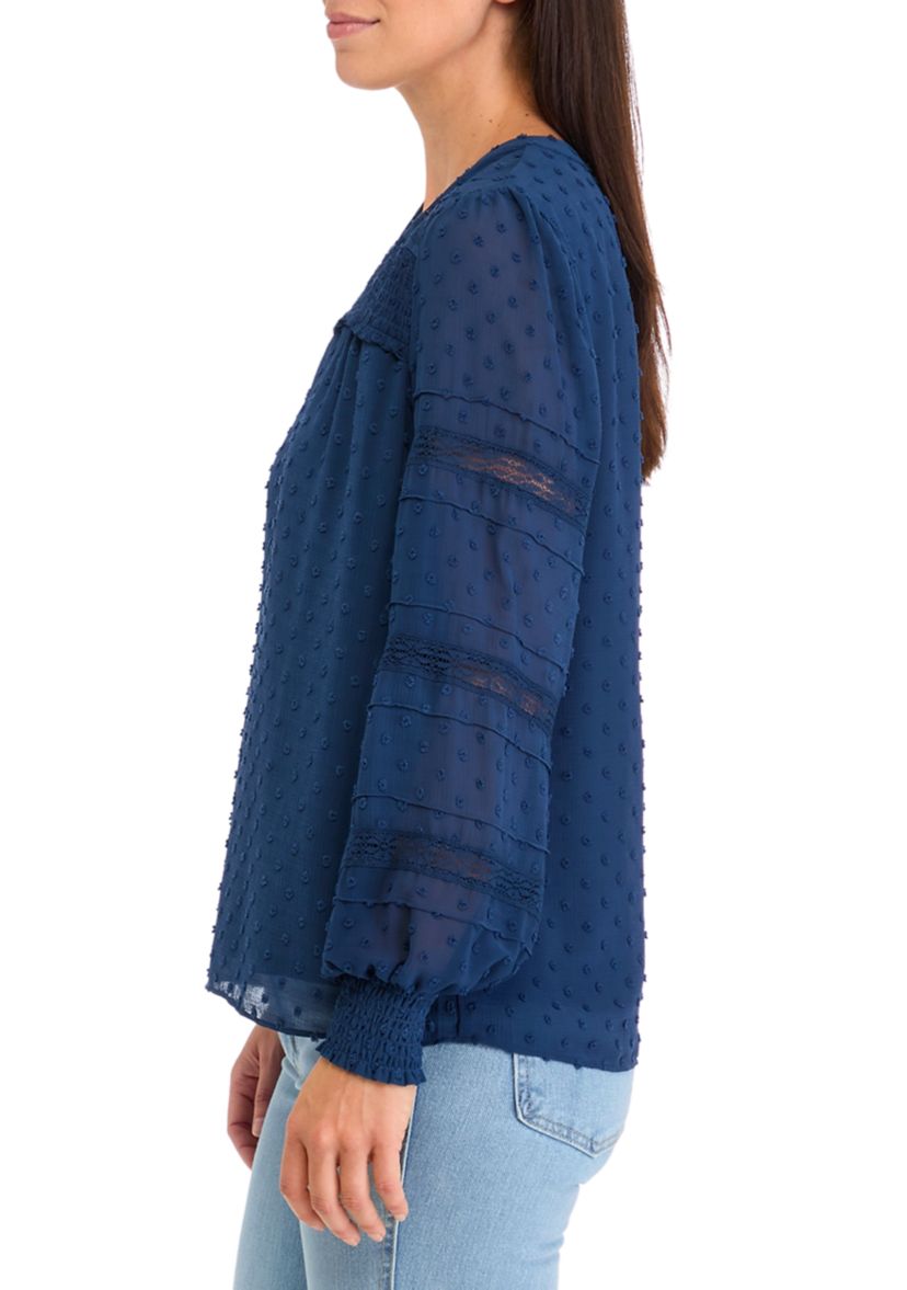 Womens Long Sleeve Clip Dot Blouse