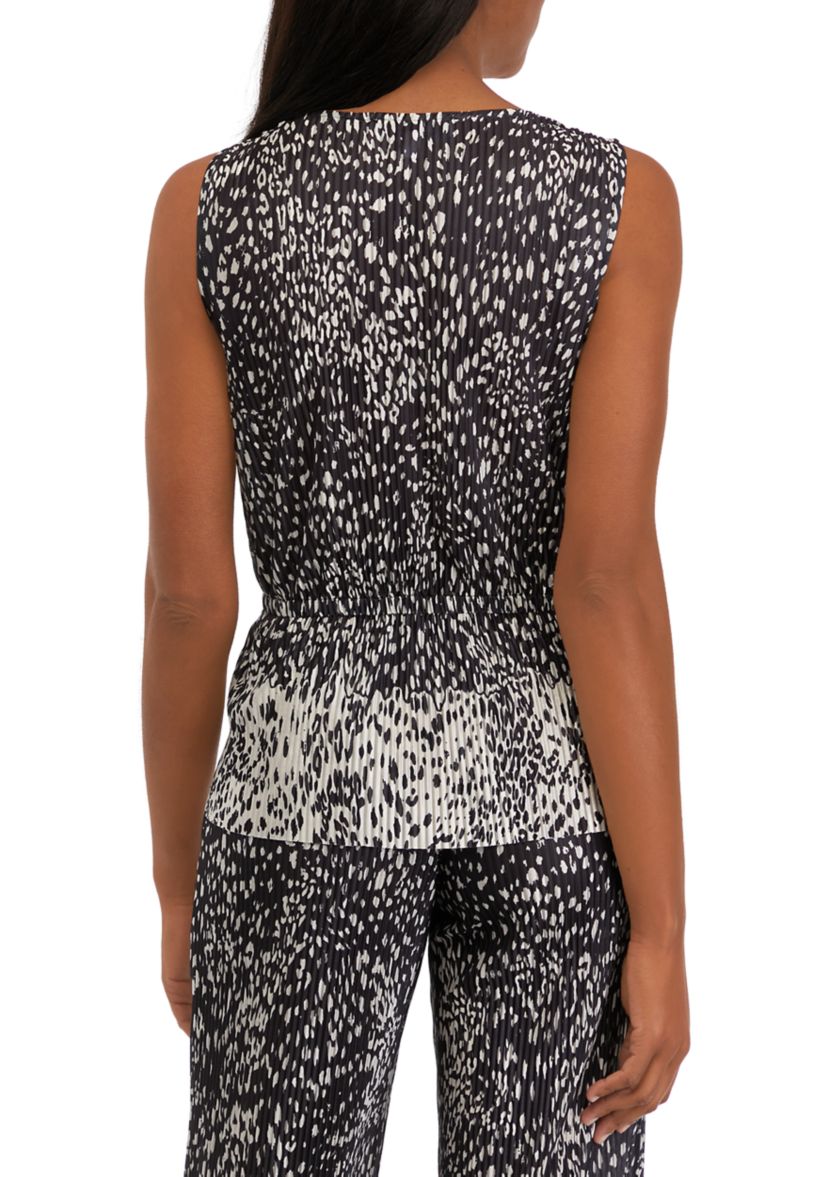 Womens  Boudre Pleated Print Top
