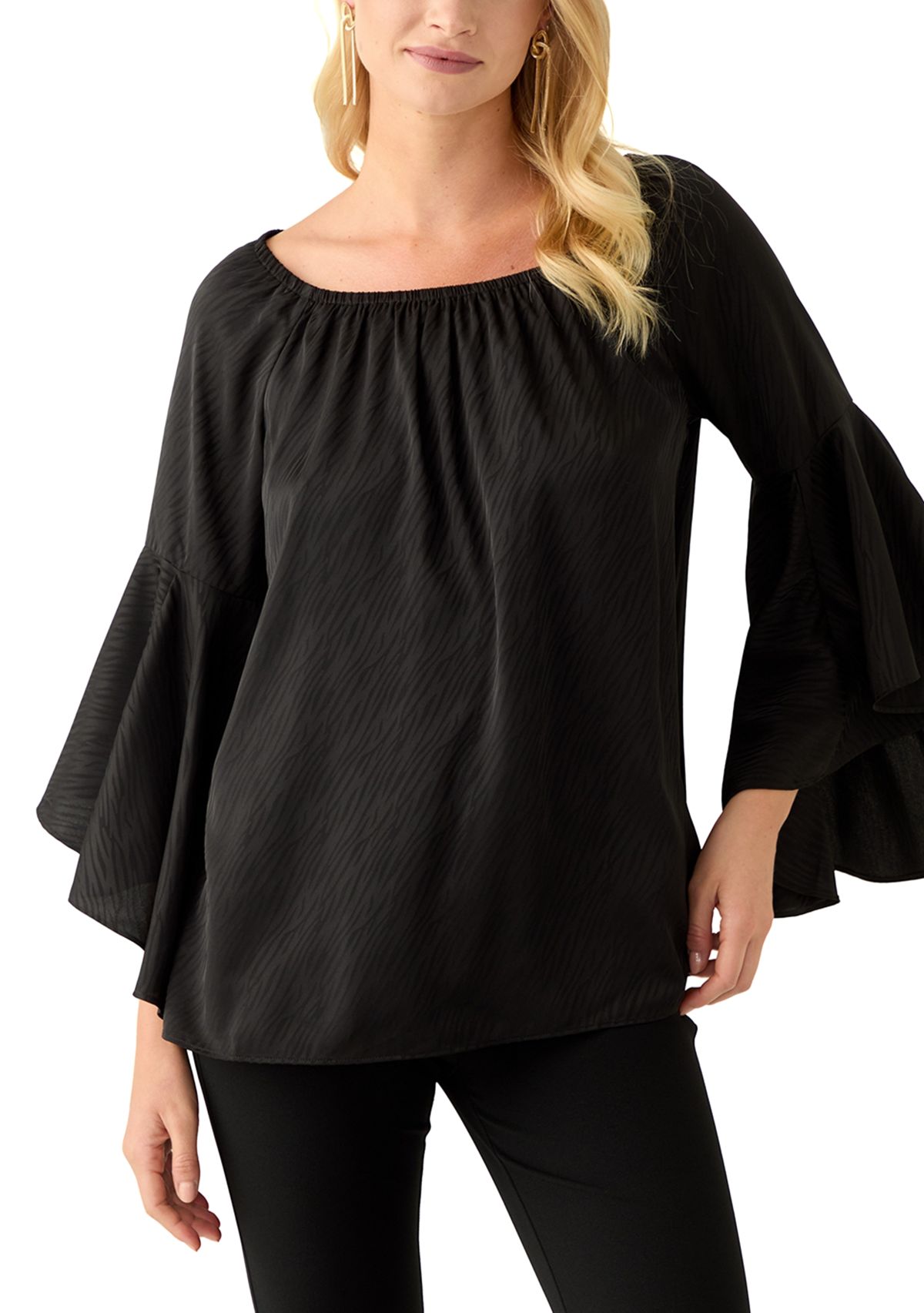 Womens Tulip Sleeve Satin Blouse