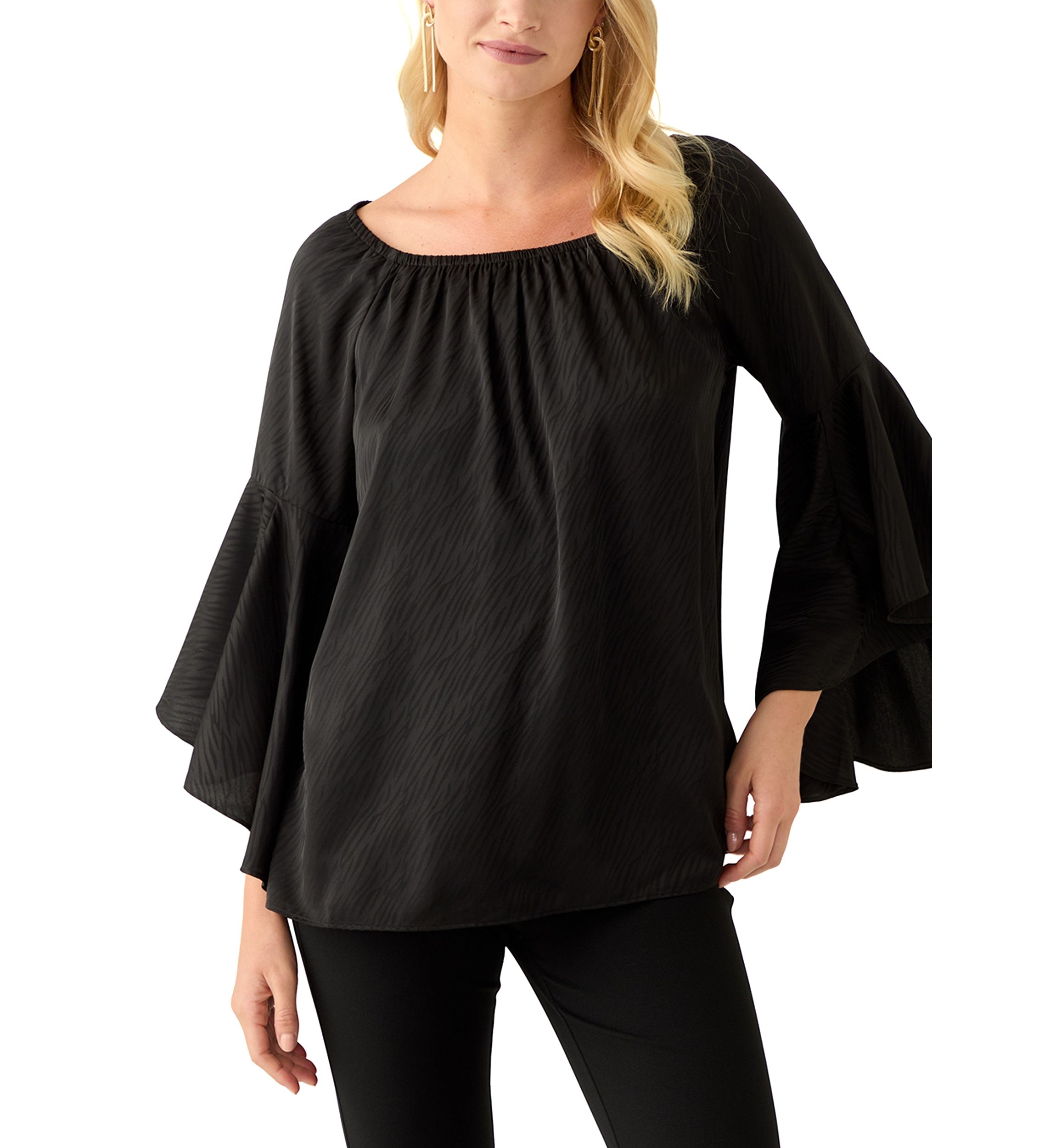 Womens Tulip Sleeve Satin Blouse