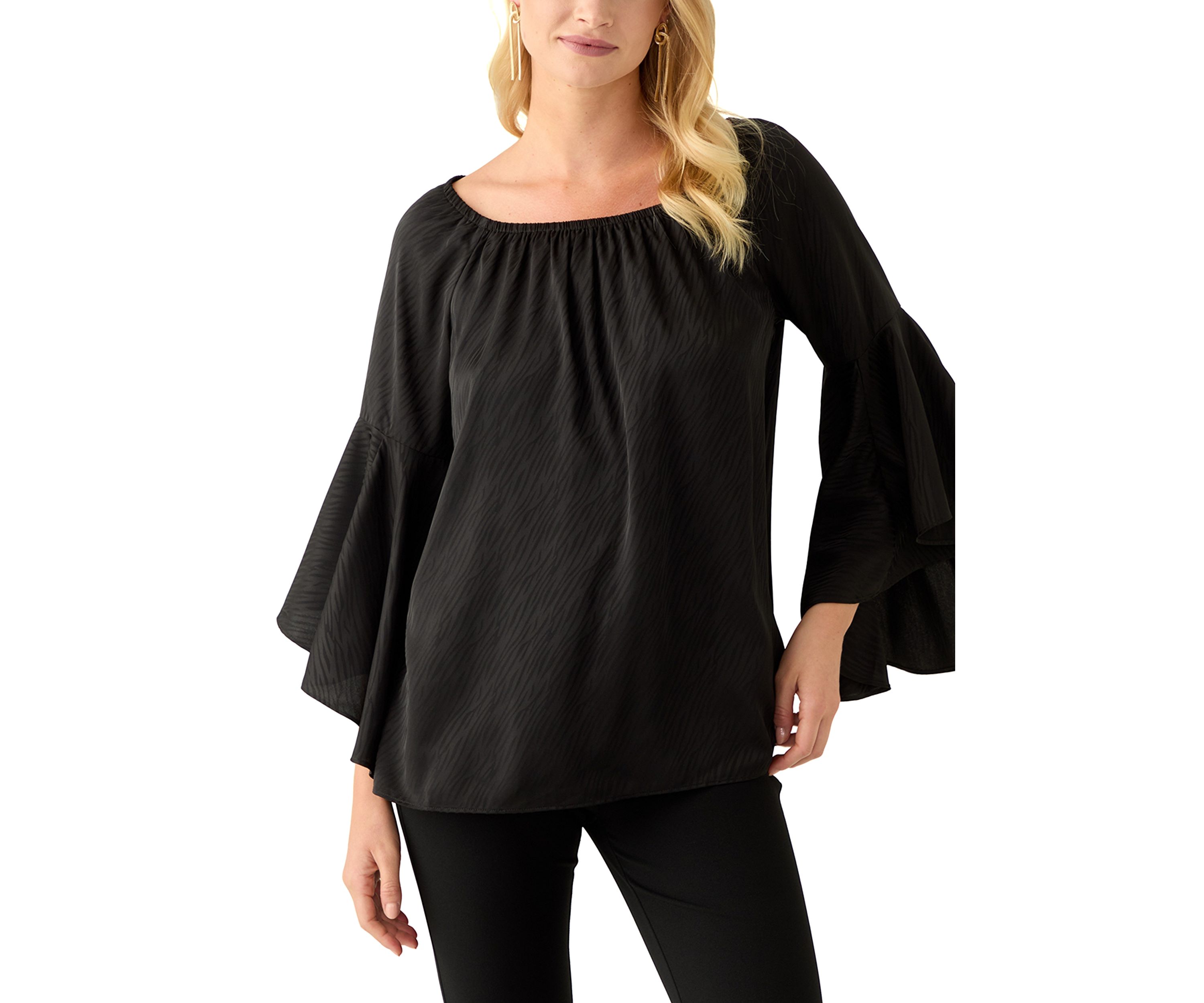 Womens Tulip Sleeve Satin Blouse