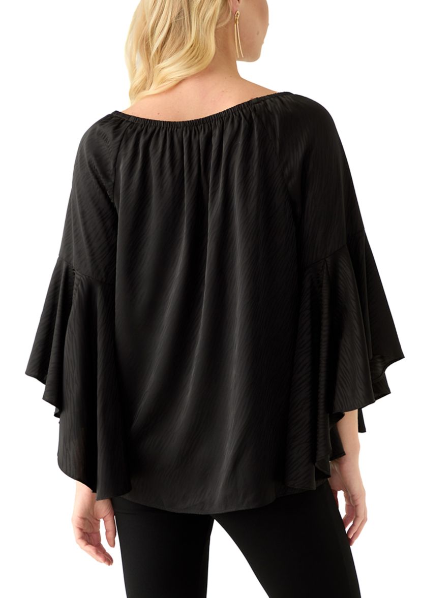 Womens Tulip Sleeve Satin Blouse