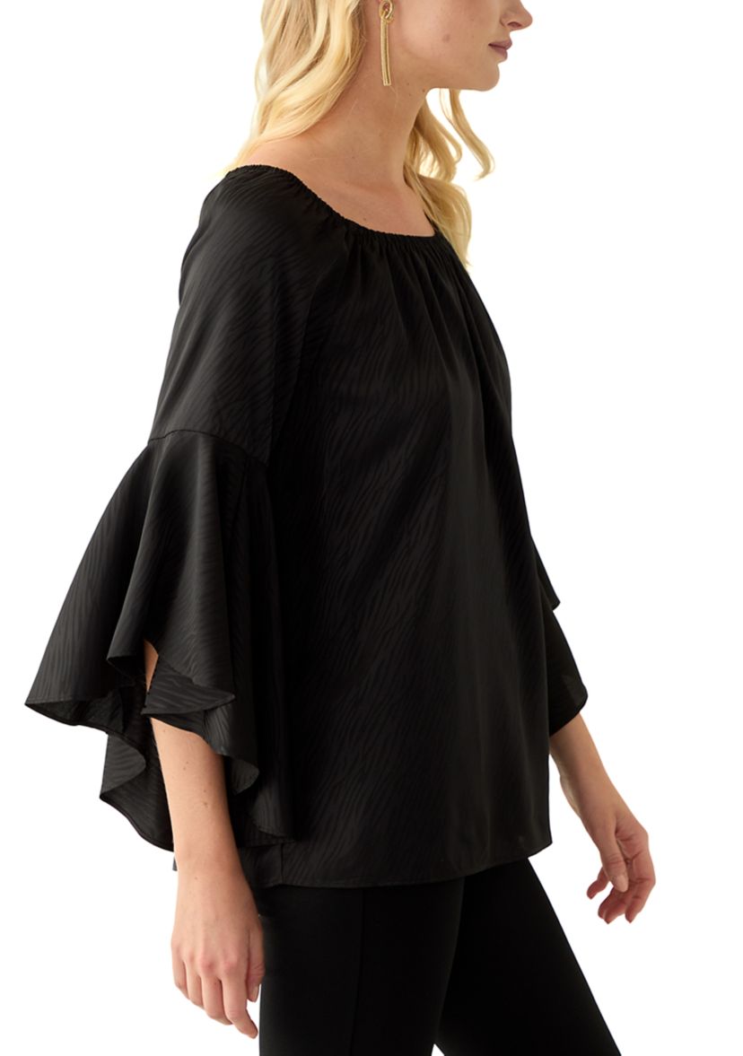 Womens Tulip Sleeve Satin Blouse