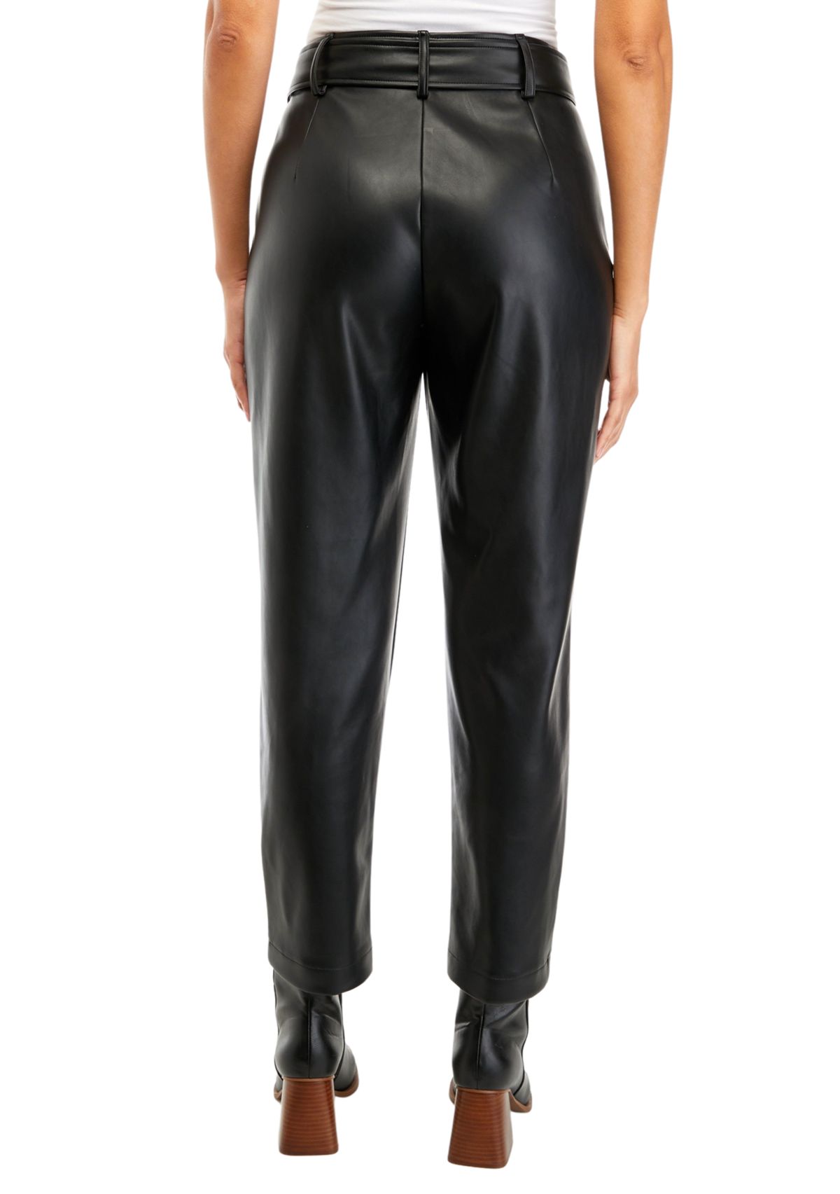 Womens Belted Slim Vegan Leather Pants