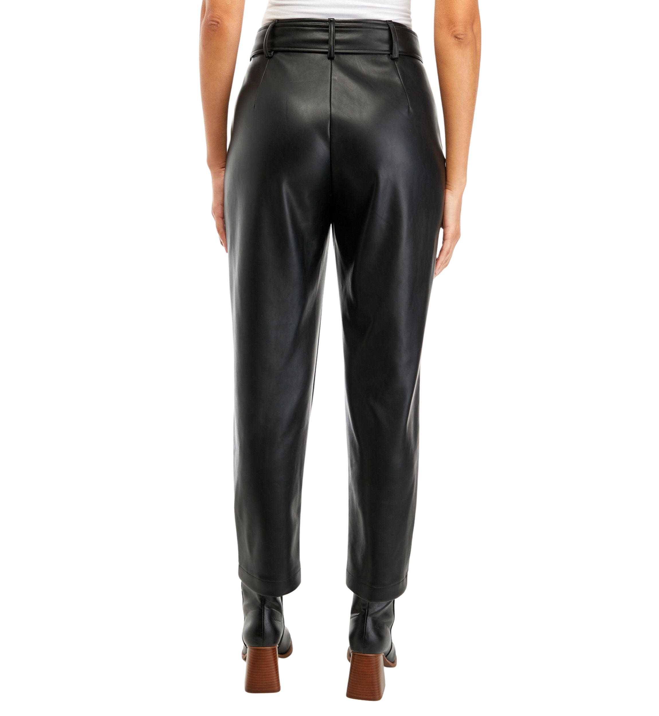 Womens Belted Slim Vegan Leather Pants