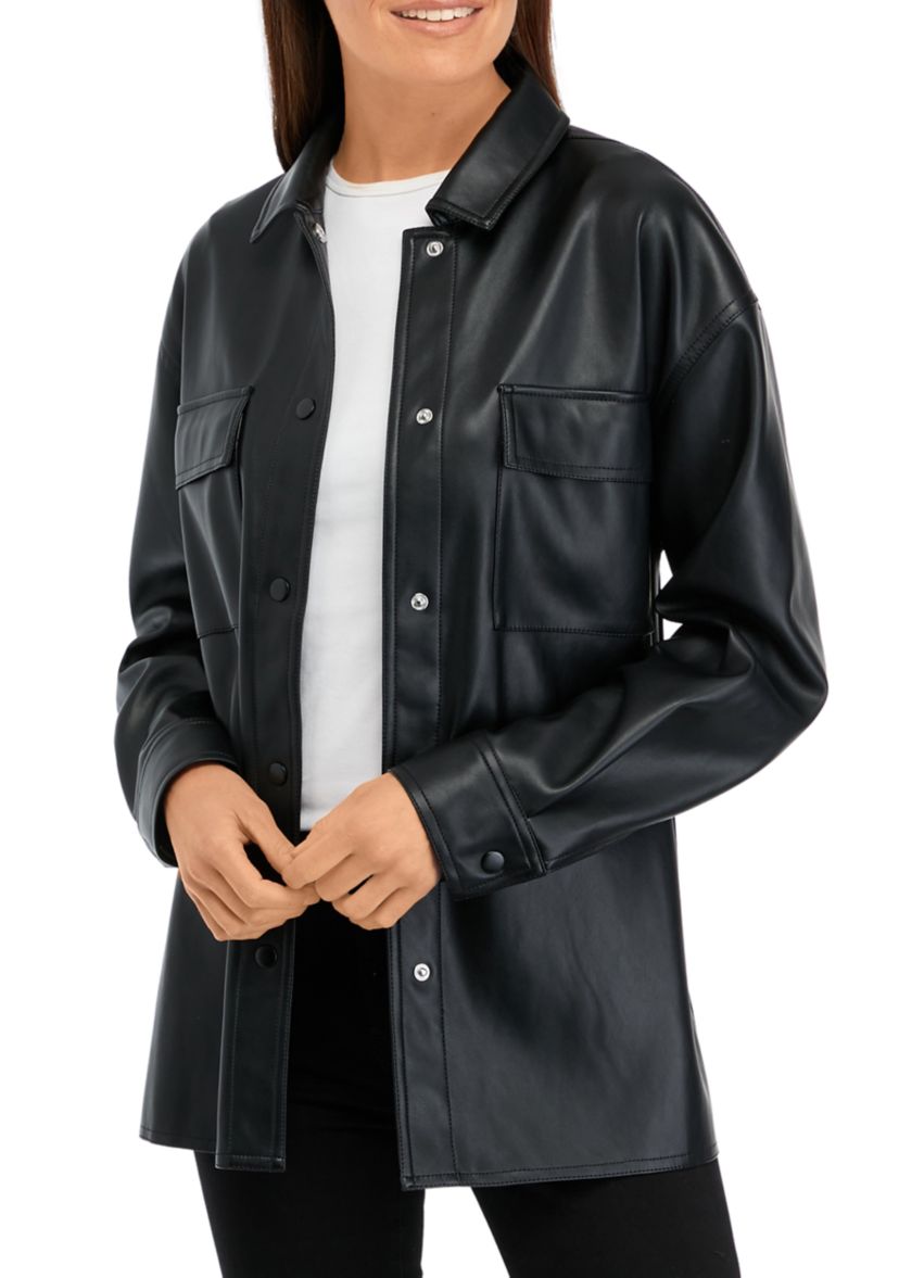 Womens Vegan Leather Shirt Jacket