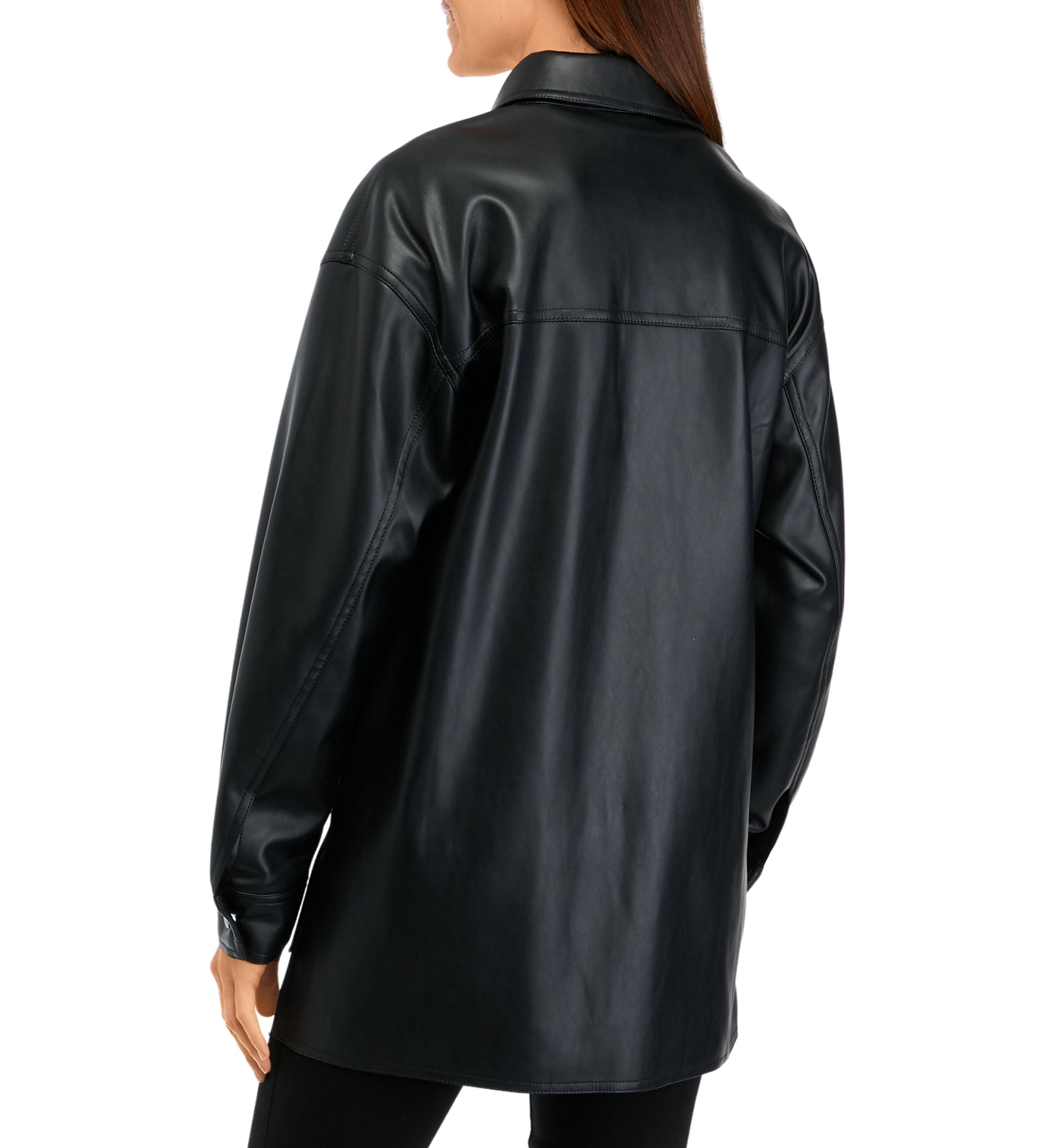 Womens Vegan Leather Shirt Jacket