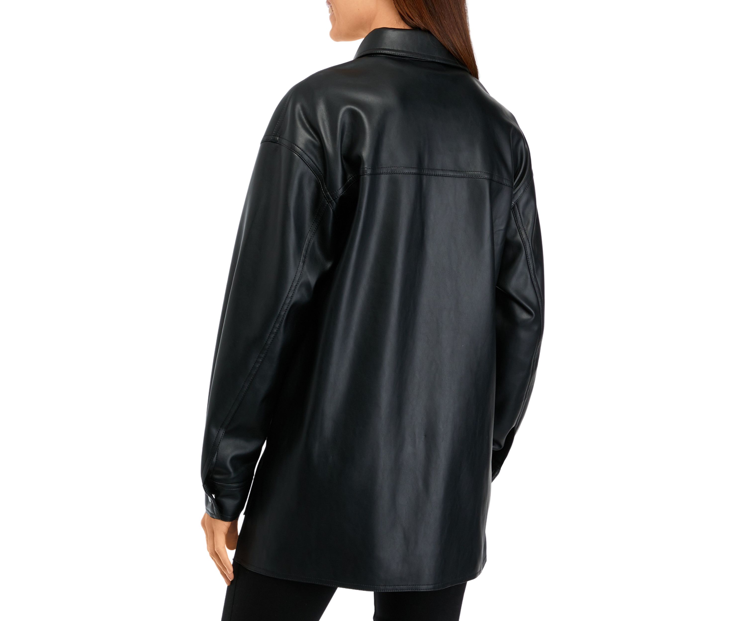 Womens Vegan Leather Shirt Jacket