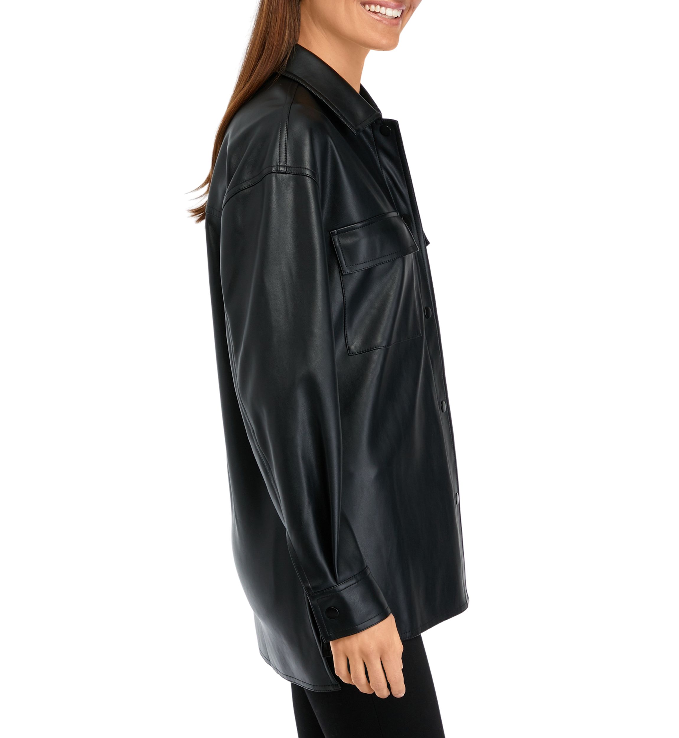Womens Vegan Leather Shirt Jacket
