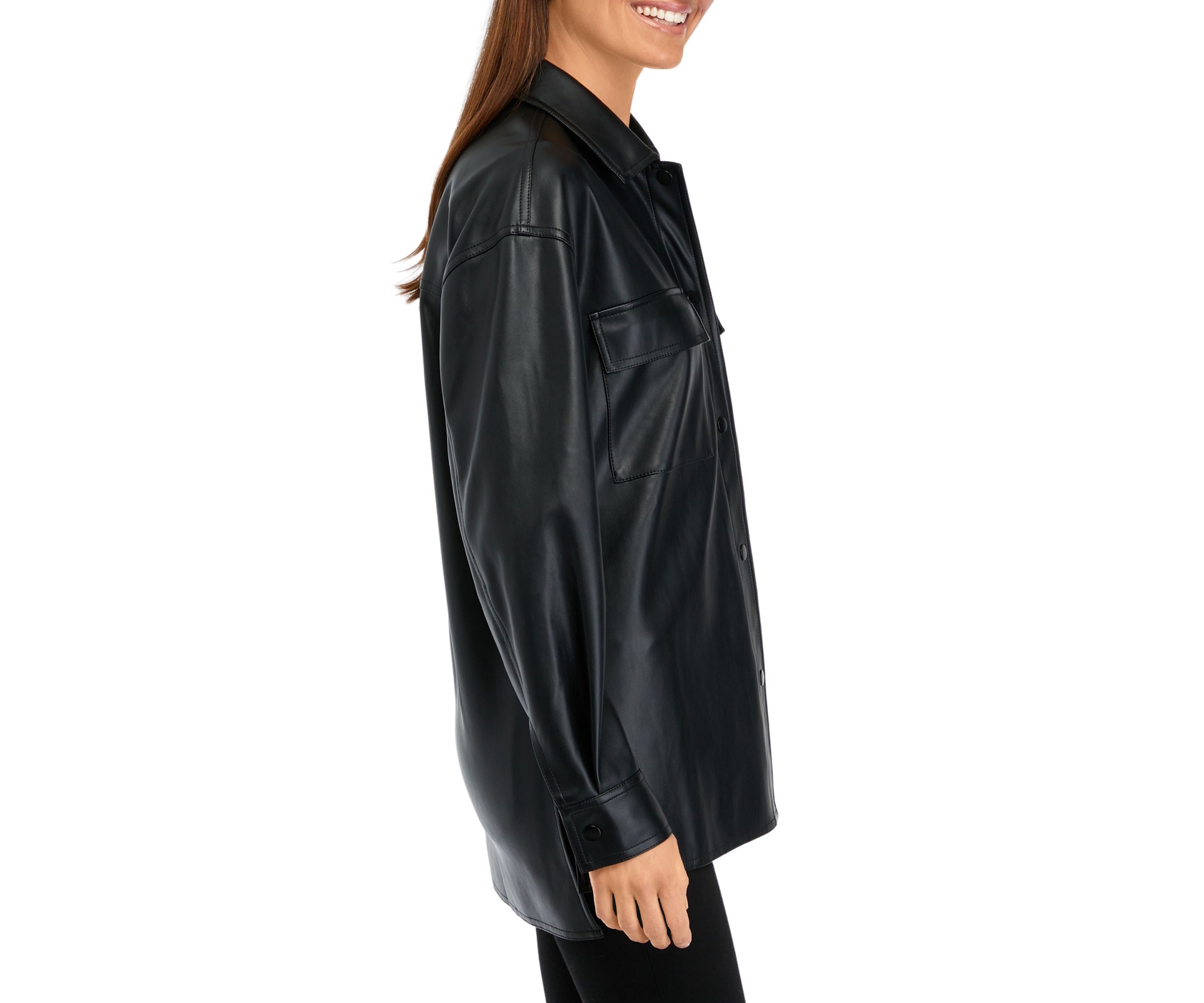 Womens Vegan Leather Shirt Jacket