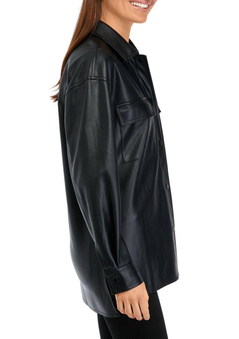 Womens Vegan Leather Shirt Jacket